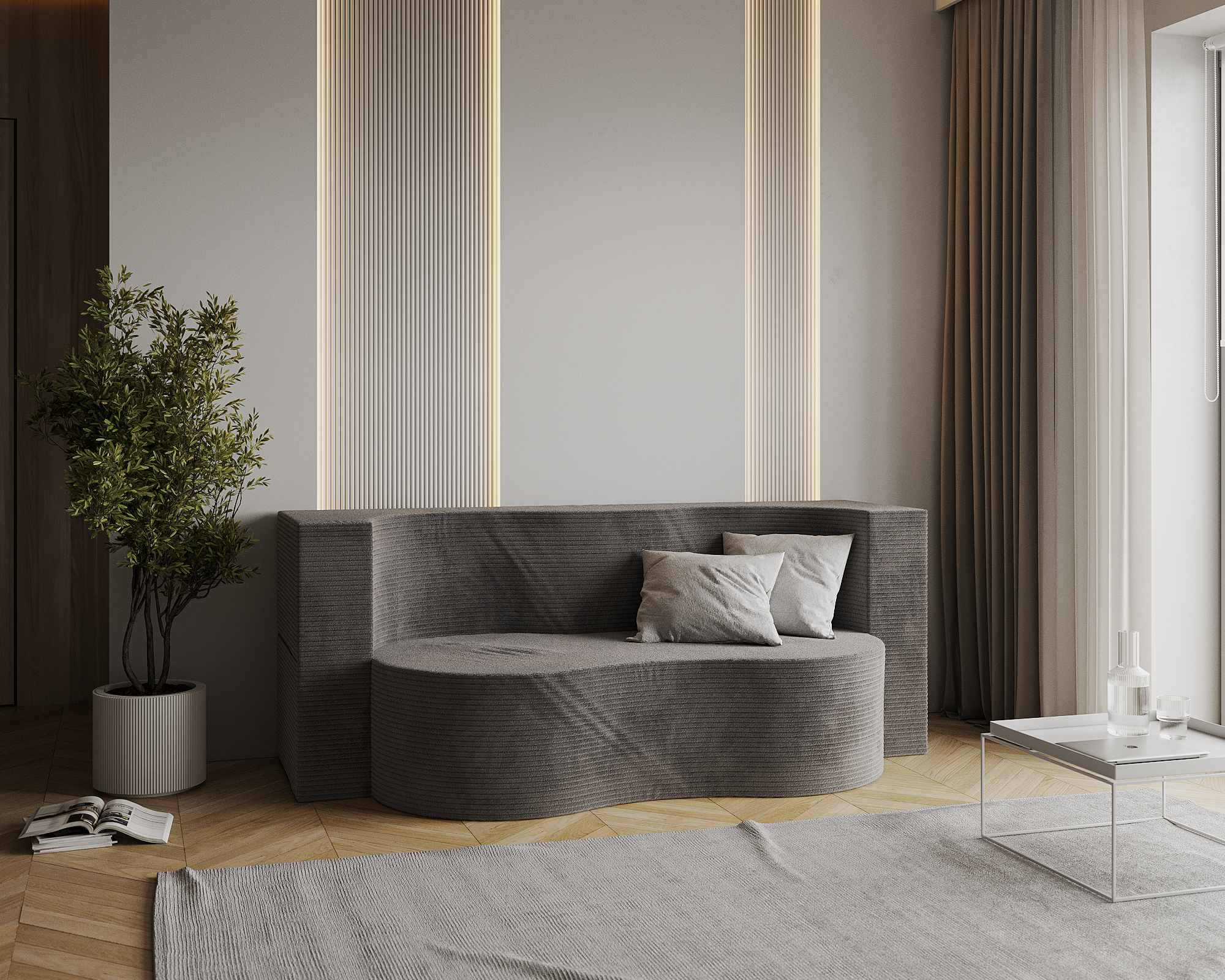 Rozkládací pohovka TWIST TMAVĚ ŠEDÁ SZTRUKS 120x200