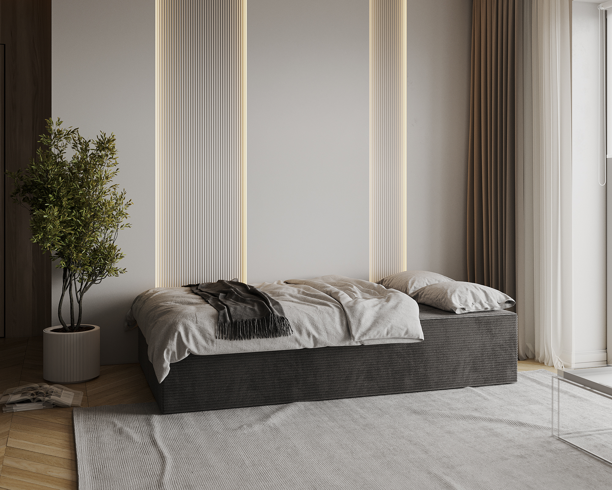 Rozkládací pohovka TWIST TMAVĚ ŠEDÁ SZTRUKS 120x200