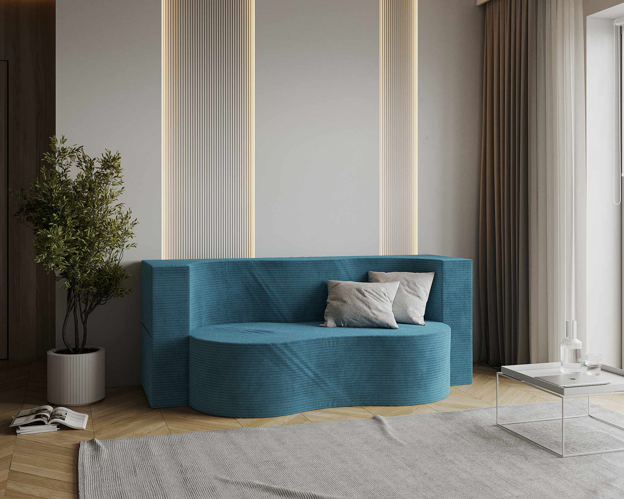 Rozkládací pohovka TWIST MODRÁ SZTRUKS 120x200