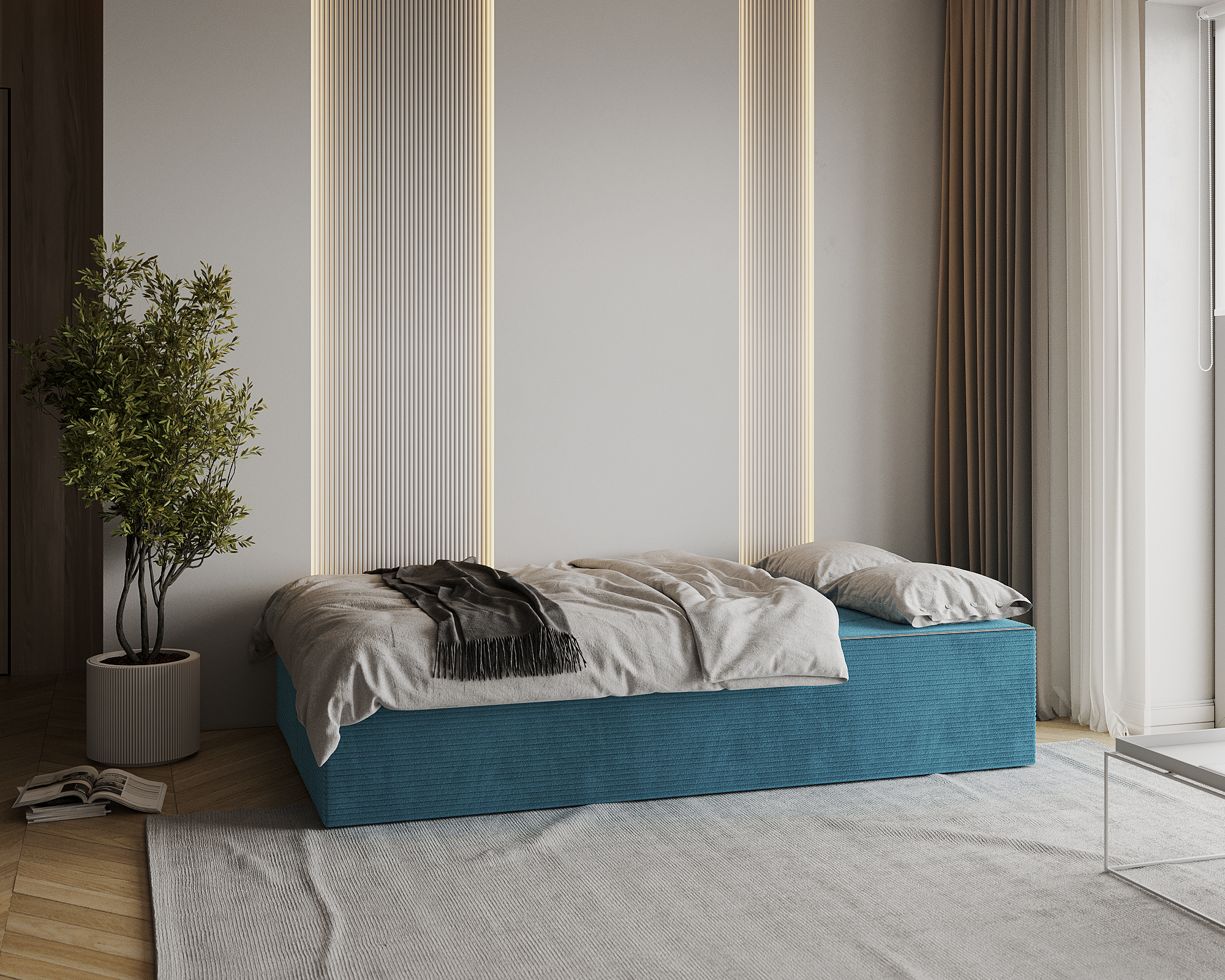 Rozkládací pohovka TWIST MODRÁ SZTRUKS 120x200