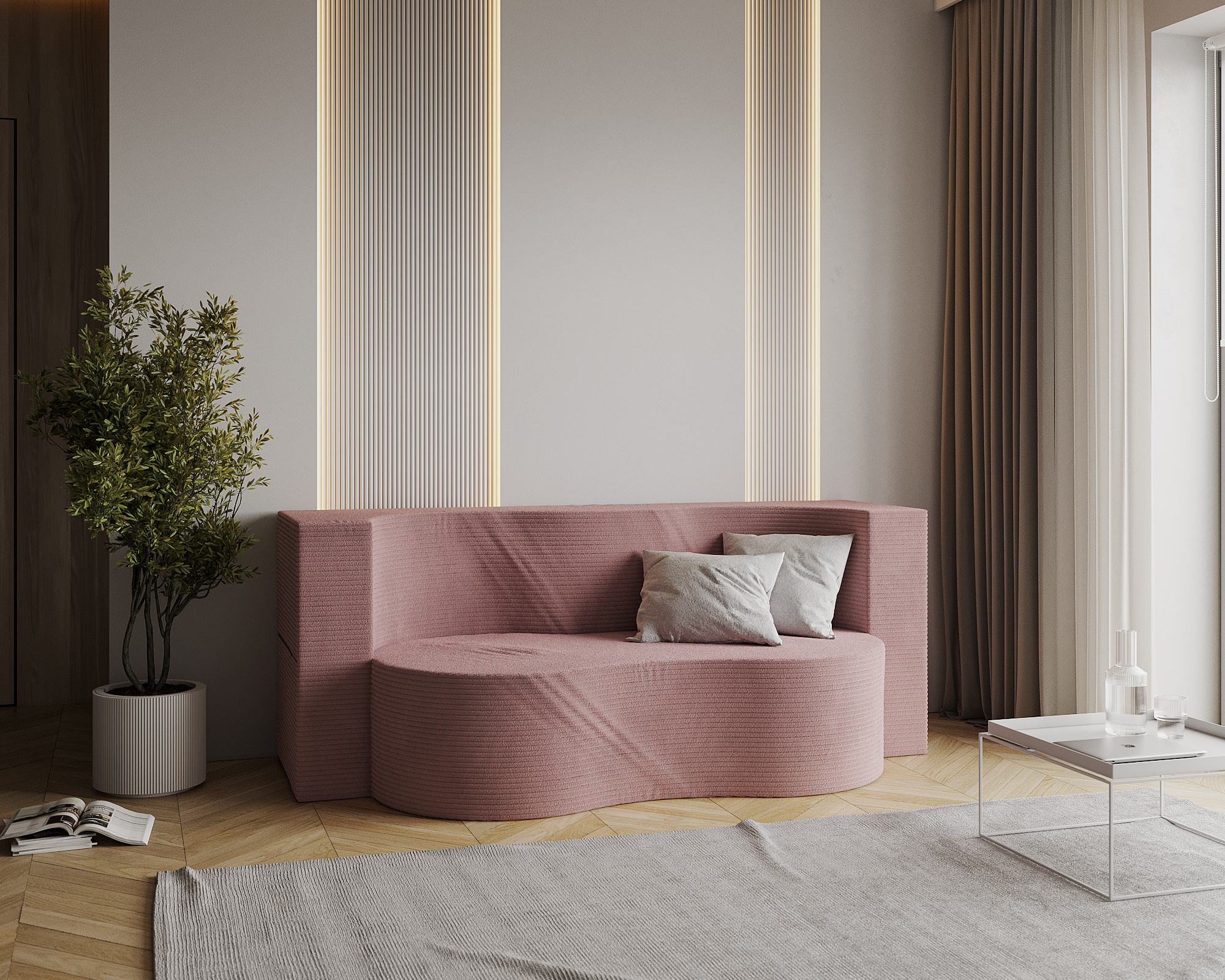 Rozkládací pohovka TWIST RŮŽOVÁ SZTRUKS 120x200