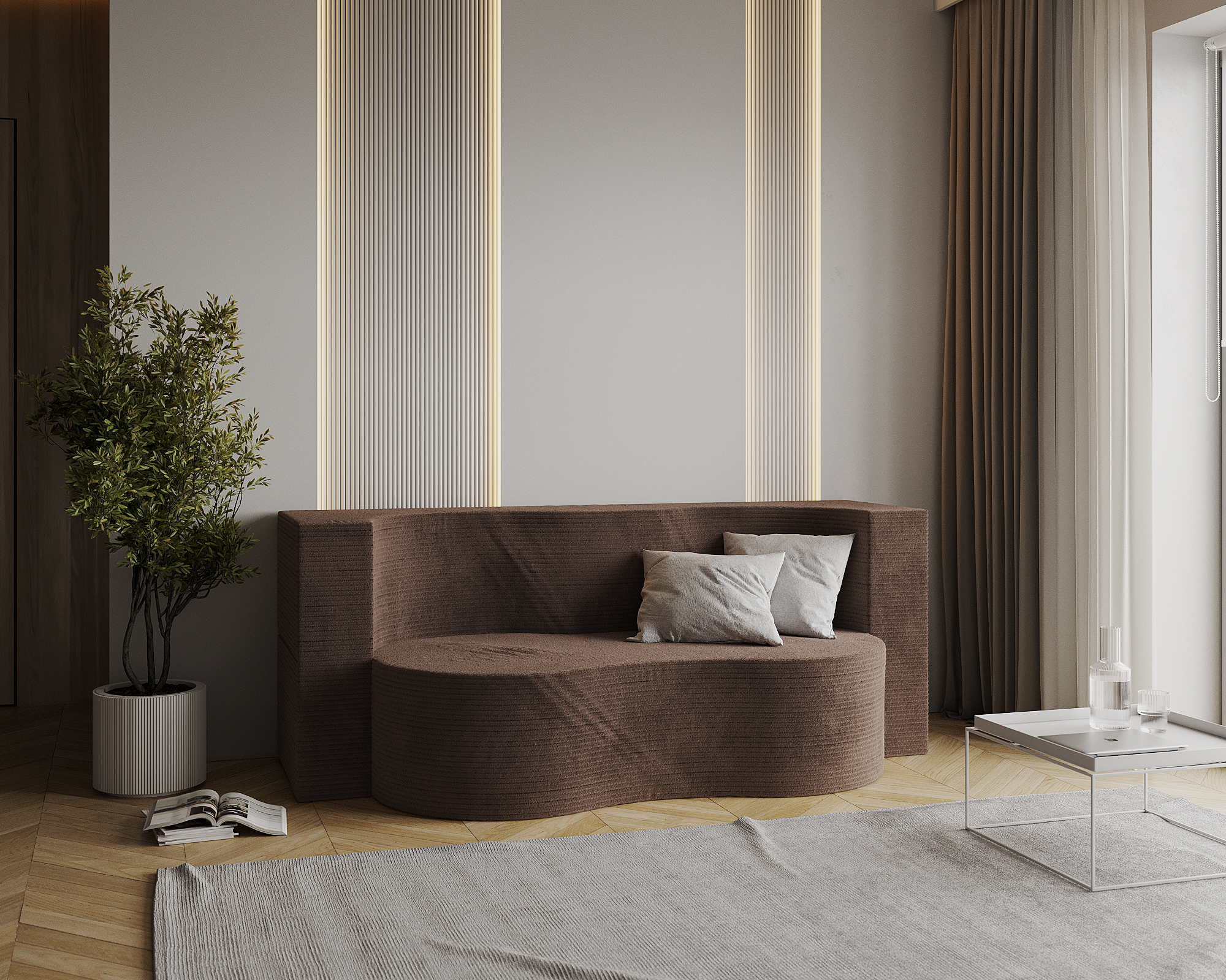 Rozkládací pohovka TWIST HNĚDÁ SZTRUKS 120x200