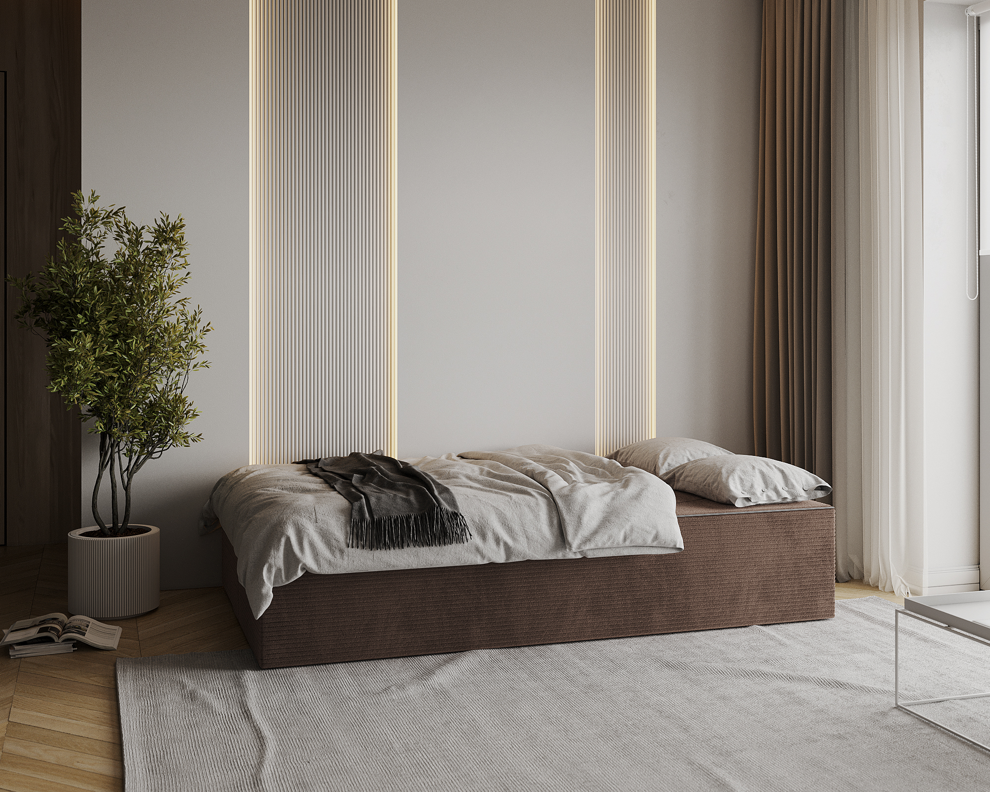 Rozkládací pohovka TWIST HNĚDÁ SZTRUKS 120x200