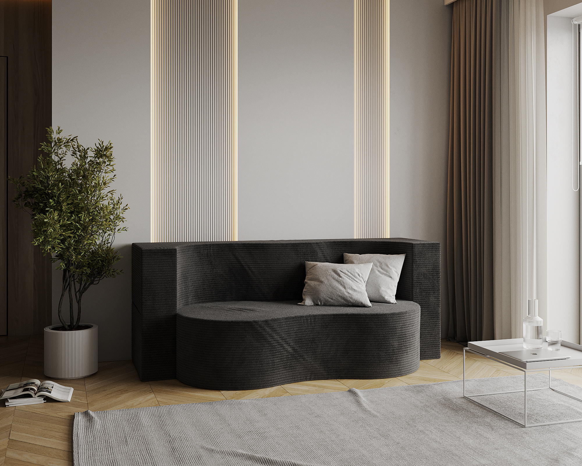 Rozkládací pohovka TWIST ČERNÁ SZTRUKS 120x200