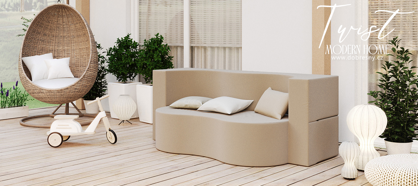 Rozkládací pohovka TWIST GARDEN BÉŽOVÁ voděodoná 120x200