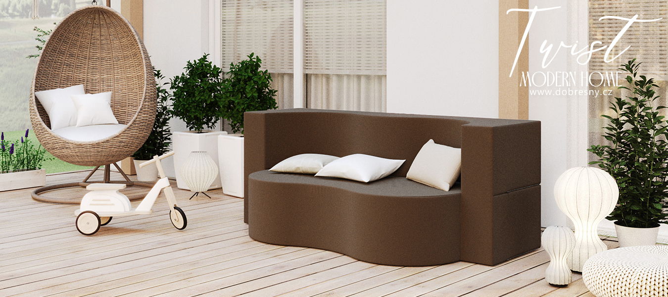 Rozkládací pohovka TWIST GARDEN HNĚDÁ voděodoná 120x200