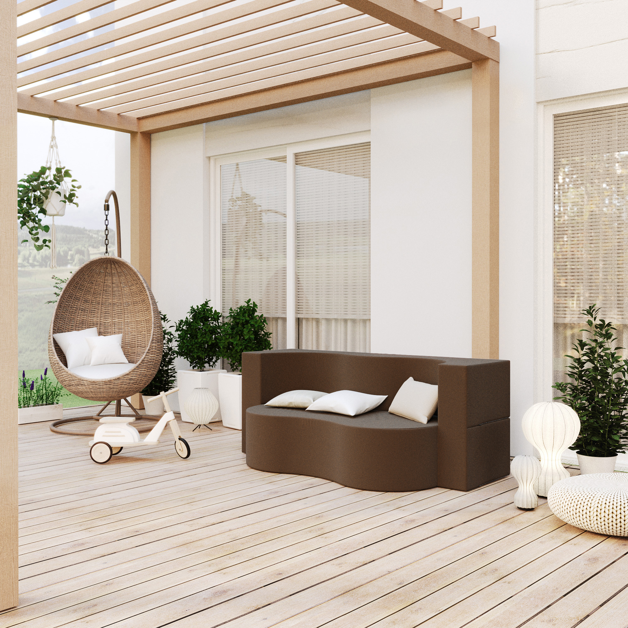 Rozkládací pohovka TWIST GARDEN HNĚDÁ voděodoná 120x200