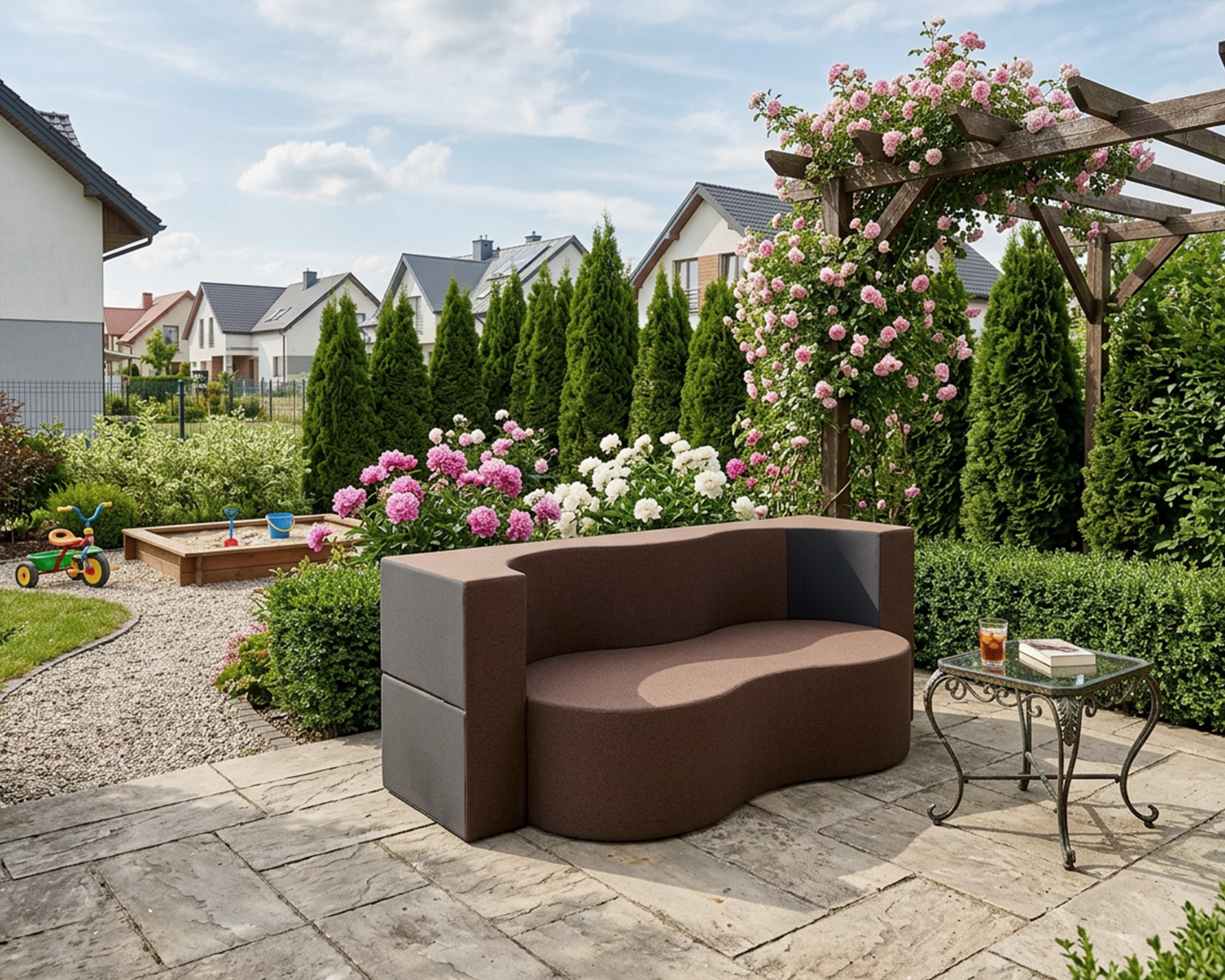 Rozkládací pohovka TWIST GARDEN HNĚDÁ voděodoná 120x200