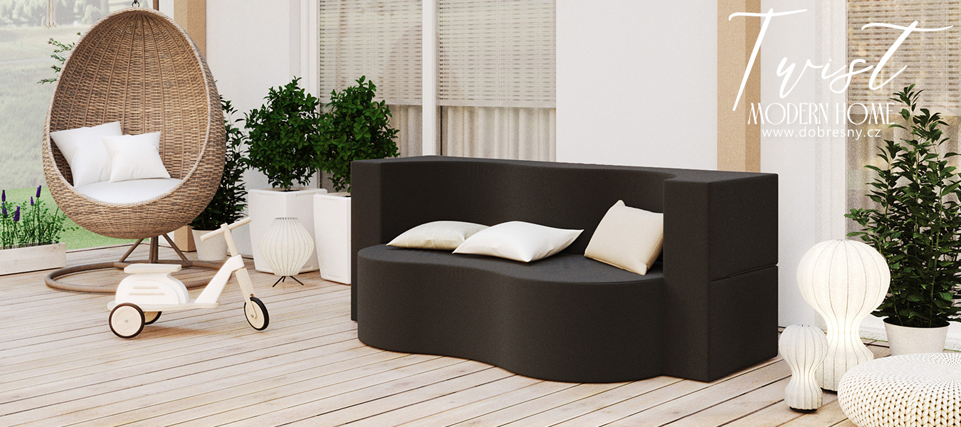 Rozkládací pohovka TWIST GARDEN ČERNÁ voděodoná 120x200