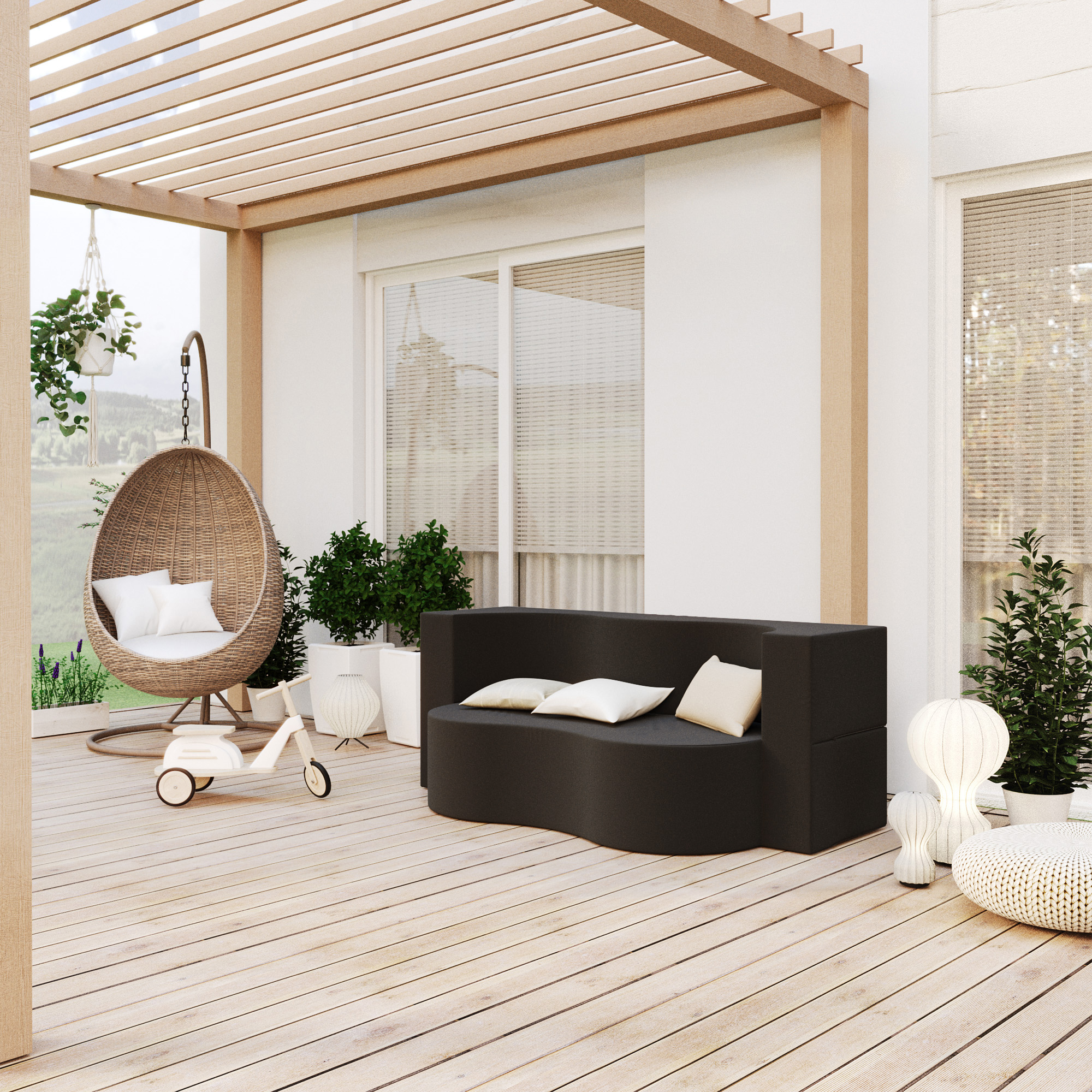 Rozkládací pohovka TWIST GARDEN ČERNÁ voděodoná 120x200