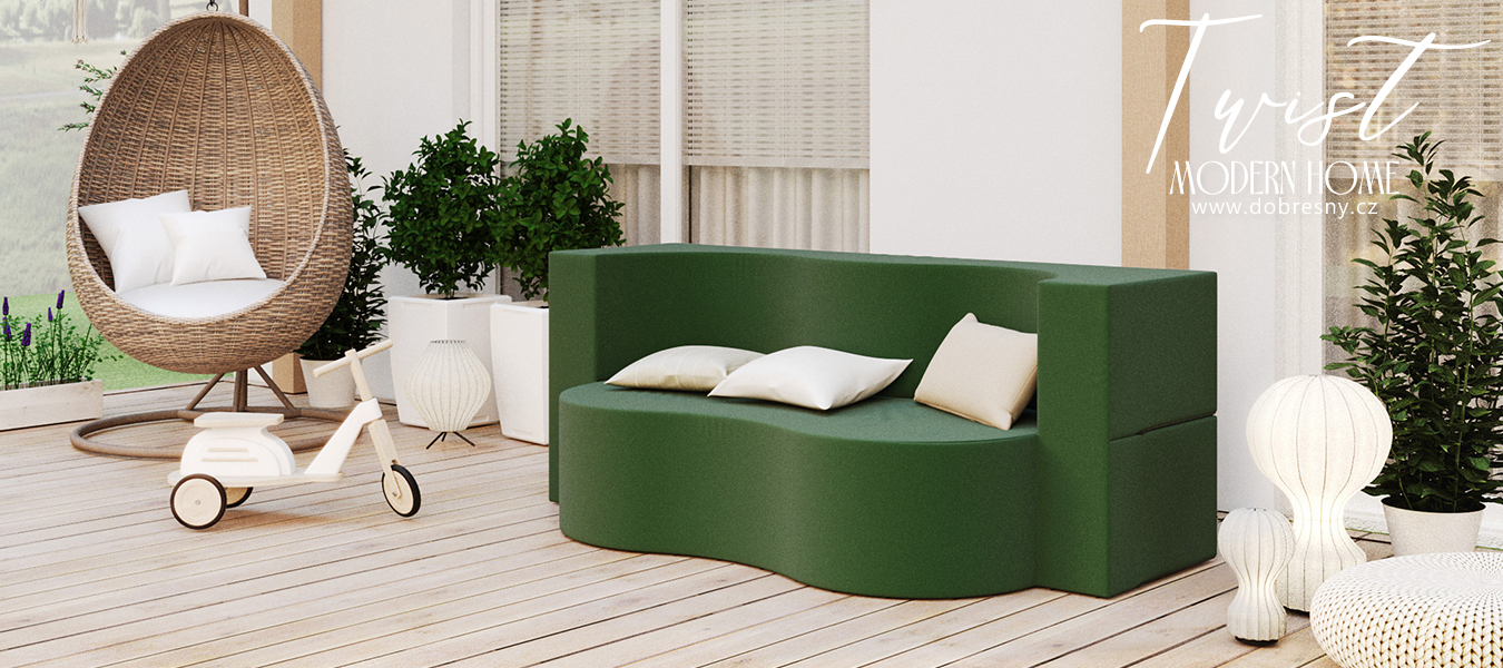 Rozkládací pohovka TWIST GARDEN ZELENÁ voděodoná 120x200