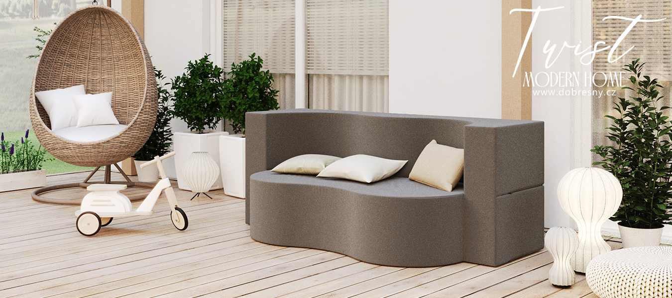 Rozkládací pohovka TWIST GARDEN TMAVĚ ŠEDÁ voděodoná 120x200