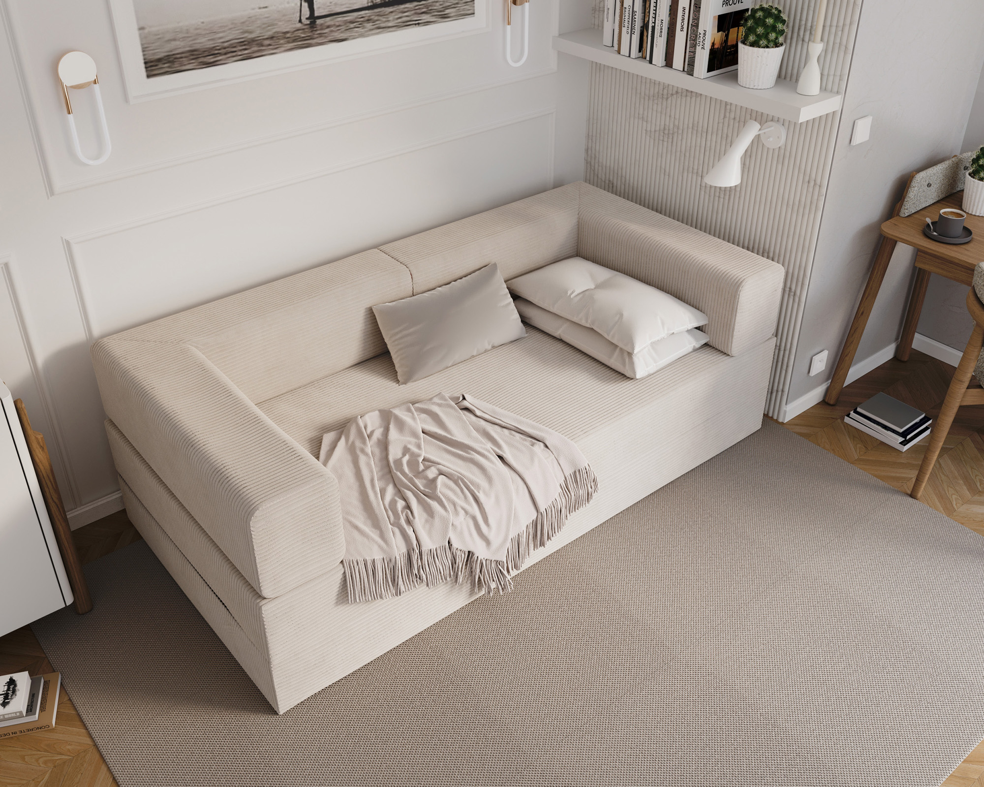 Rozkládací pohovka AVIO KRÉMOVÁ SZTRUKS 200x200