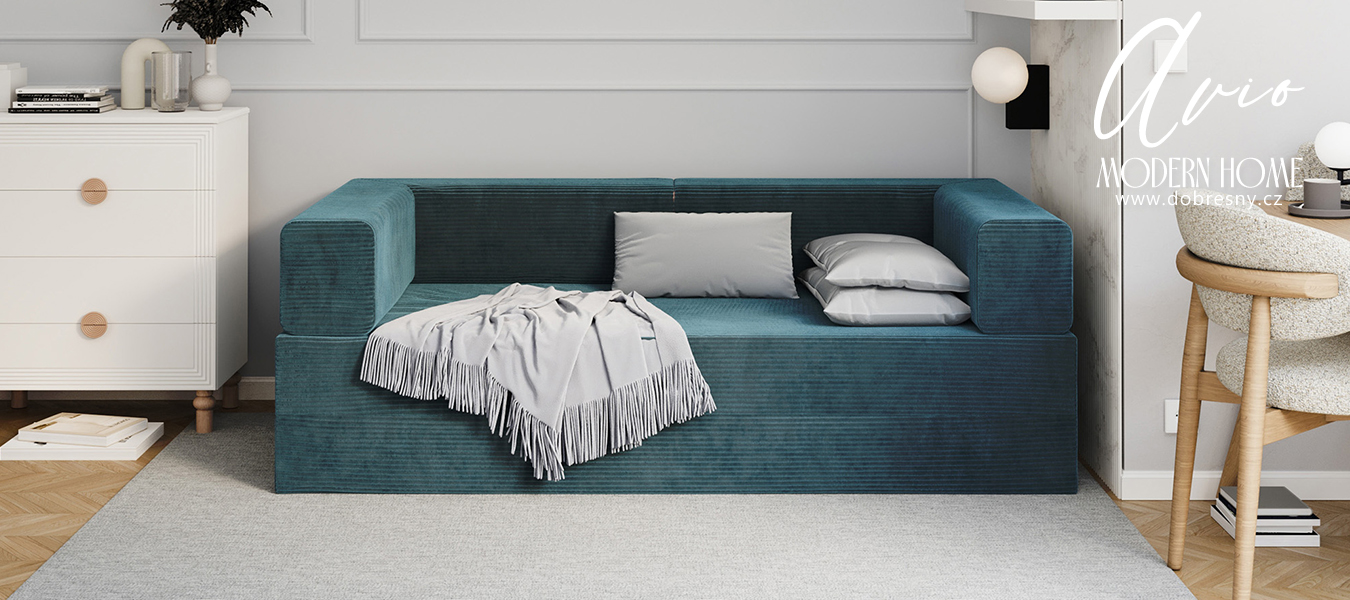 Rozkládací pohovka AVIO MODRÁ SZTRUKS 200x200