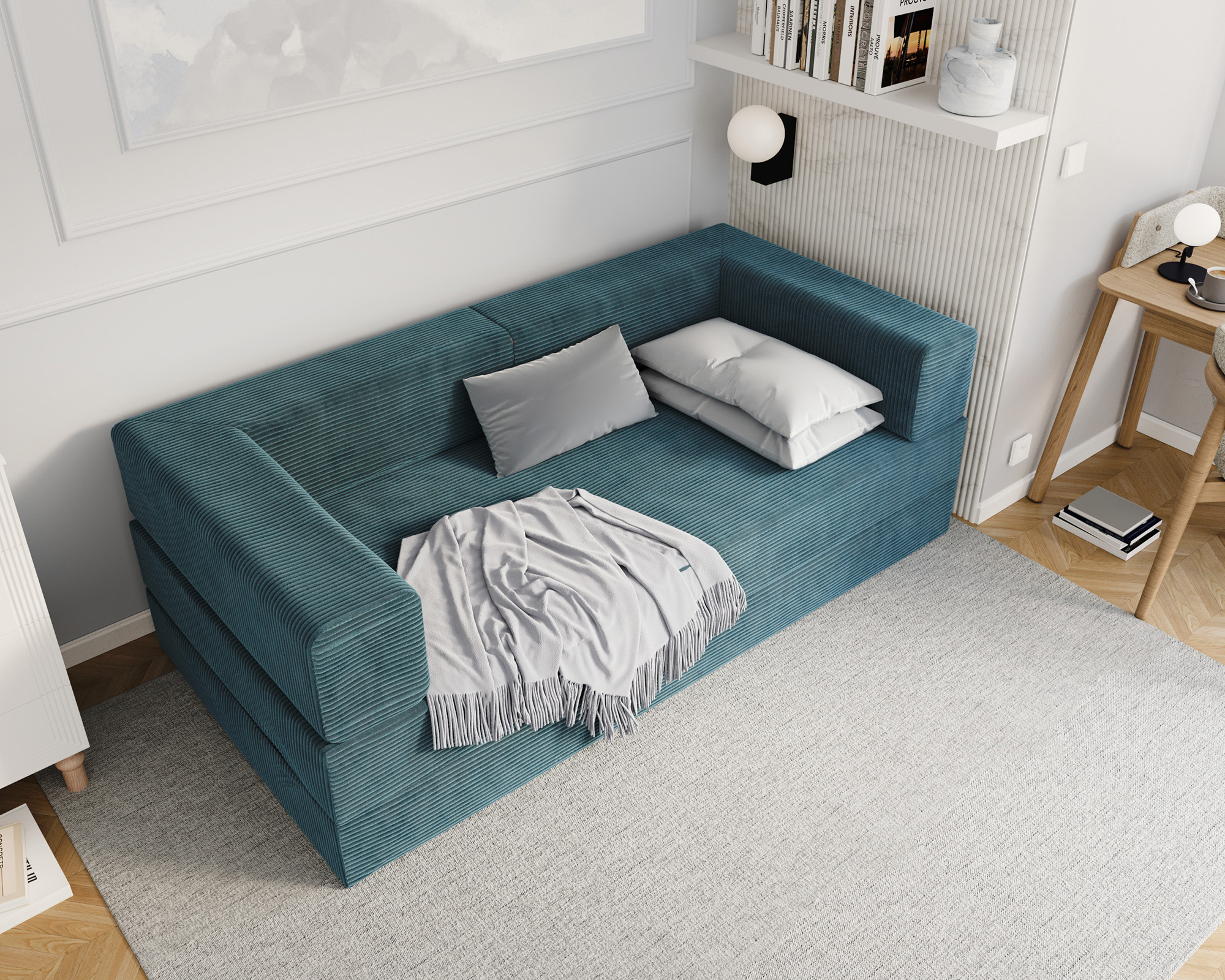 Rozkládací pohovka AVIO MODRÁ SZTRUKS 200x200