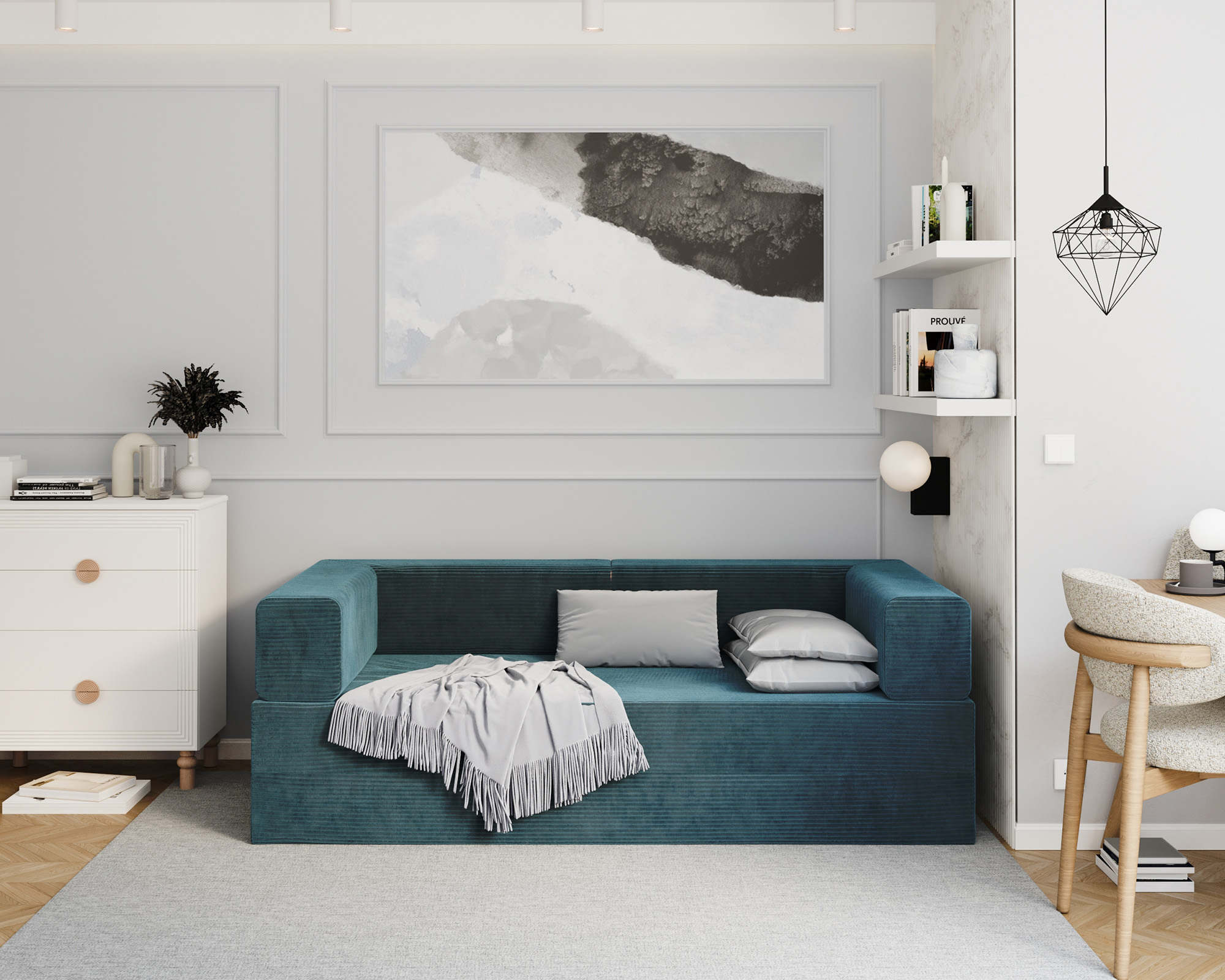 Rozkládací pohovka AVIO MODRÁ SZTRUKS 200x200