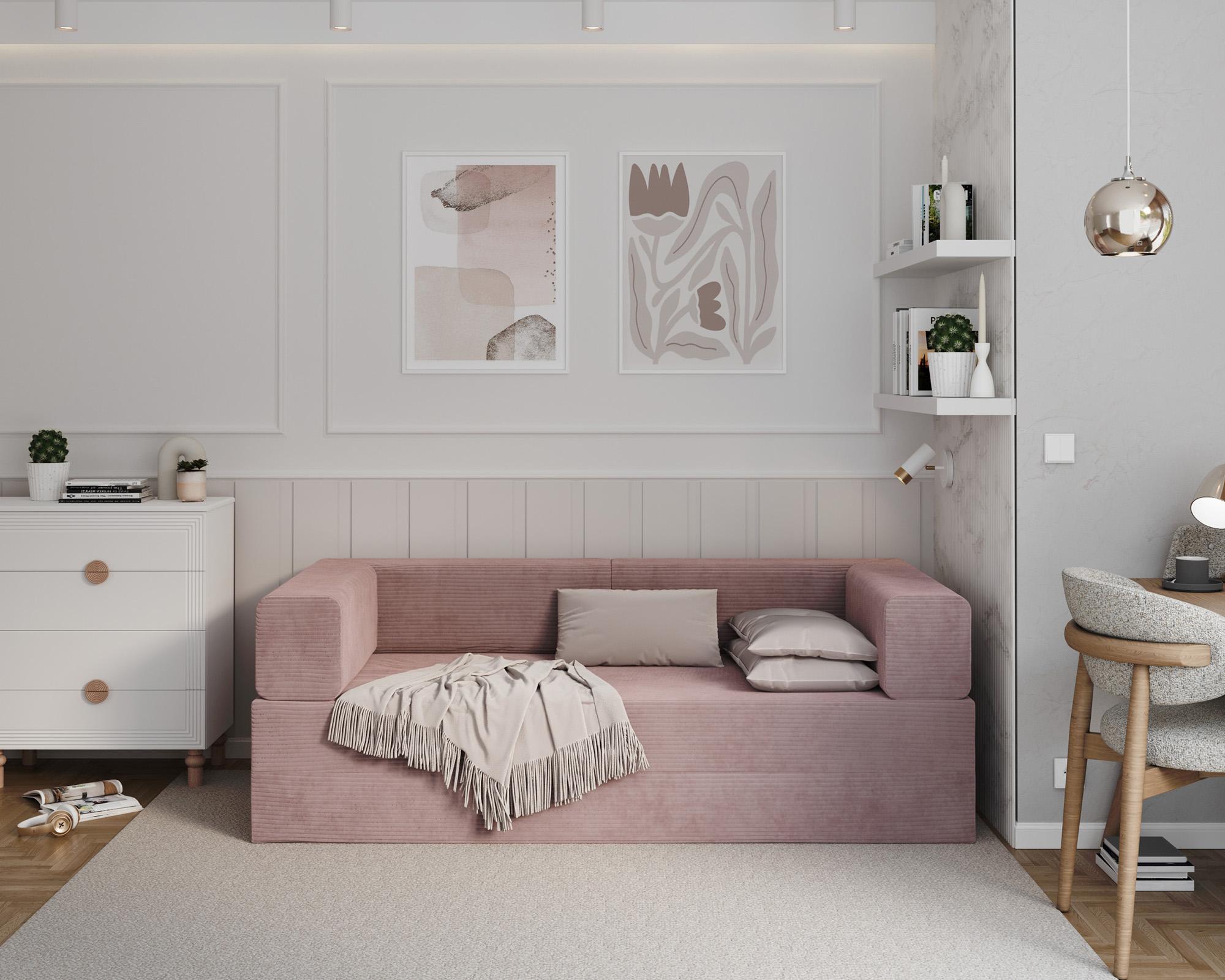 Rozkládací pohovka AVIO RŮŽOVÁ SZTRUKS 200x200