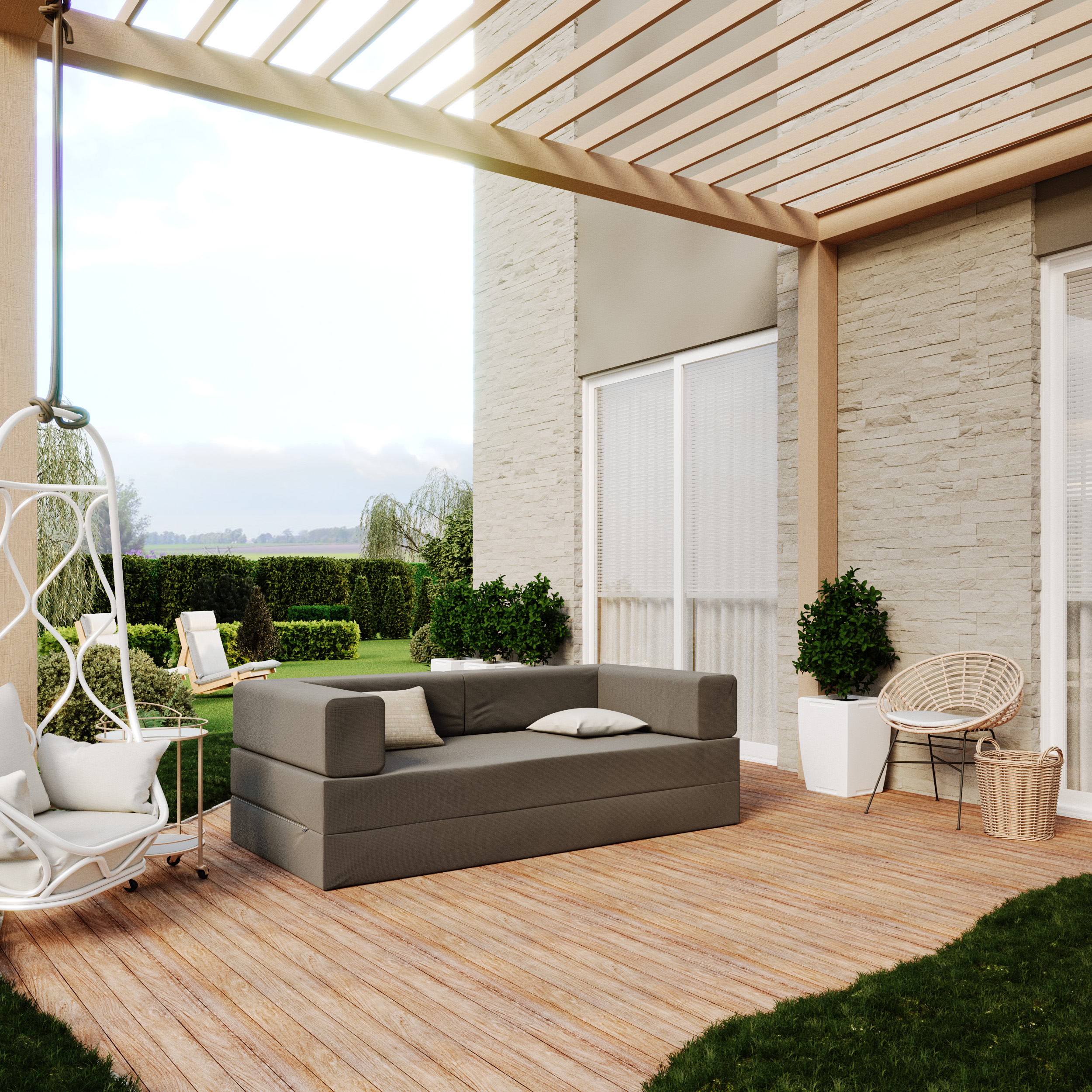 Rozkládací pohovka AVIO GARDEN TMAVĚ ŠEDÁ voděodoná 200x200