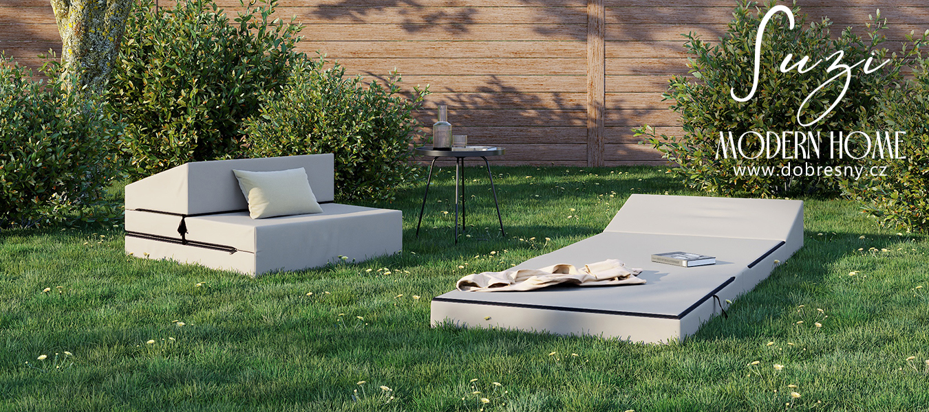 Rozkládací zahradní pohovka SUZI GARDEN BÉŽOVÁ voděodolná 70x200 výška 9 cm