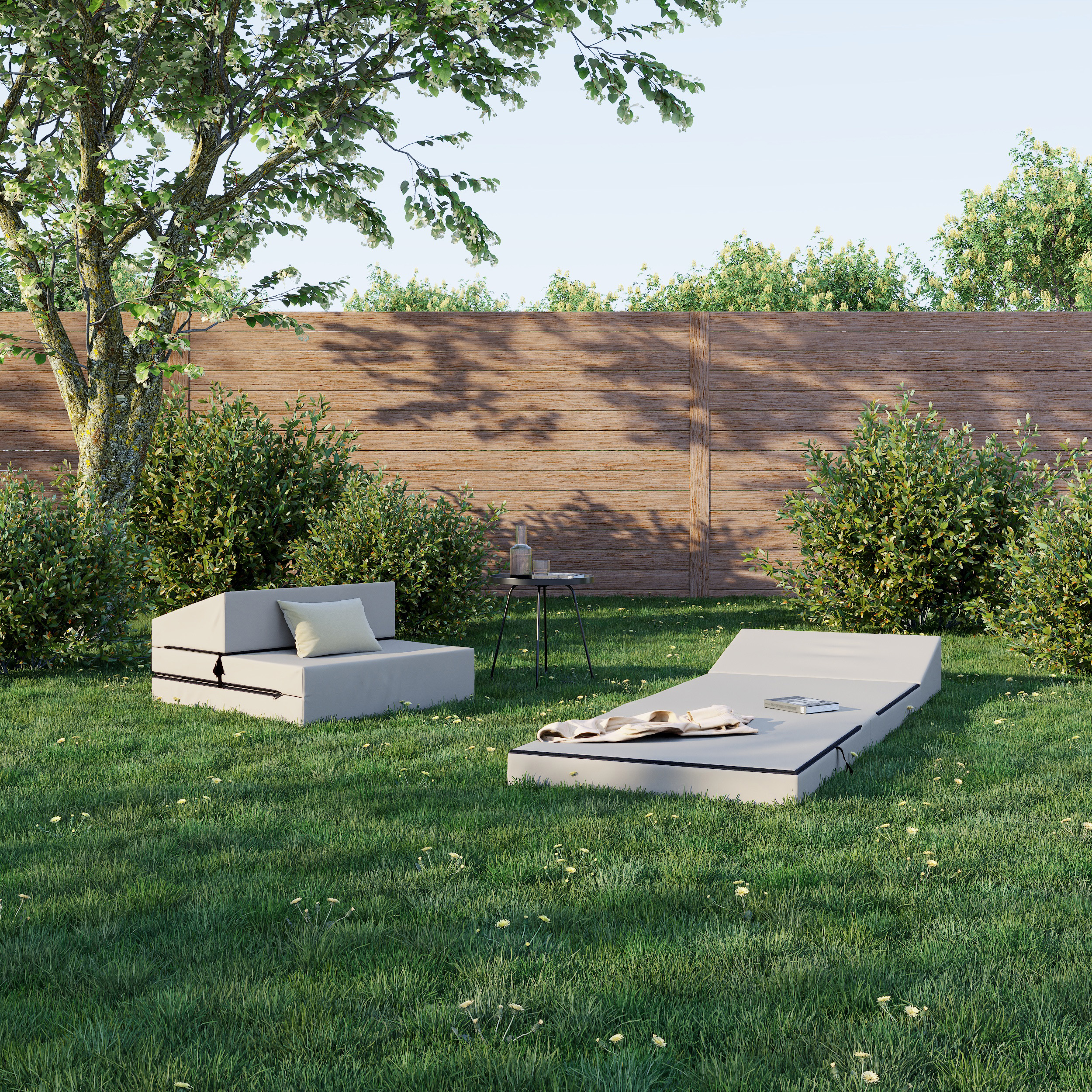 Rozkládací zahradní pohovka SUZI GARDEN BÉŽOVÁ voděodolná 70x200 výška 9 cm