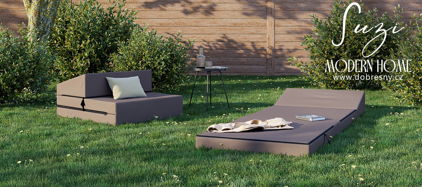 Rozkládací zahradní pohovka SUZI GARDEN HNĚDÁ voděodolná 70x200 výška 9 cm