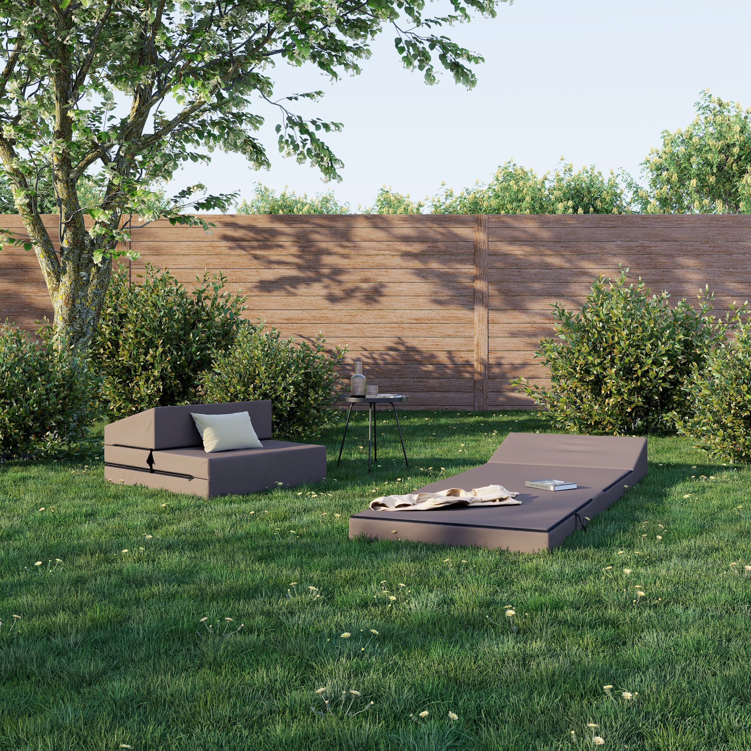 Rozkládací zahradní pohovka SUZI GARDEN HNĚDÁ voděodolná 70x200 výška 9 cm