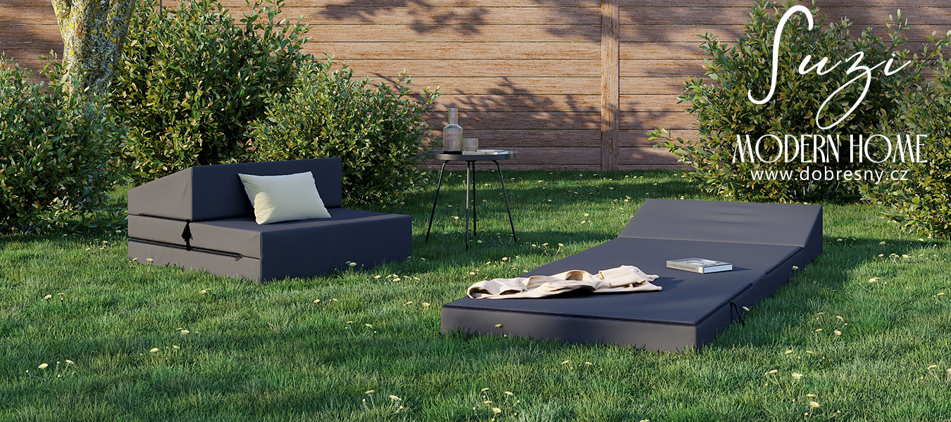 Rozkládací zahradní pohovka SUZI GARDEN ČERNÁ voděodolná 70x200 výška 9 cm