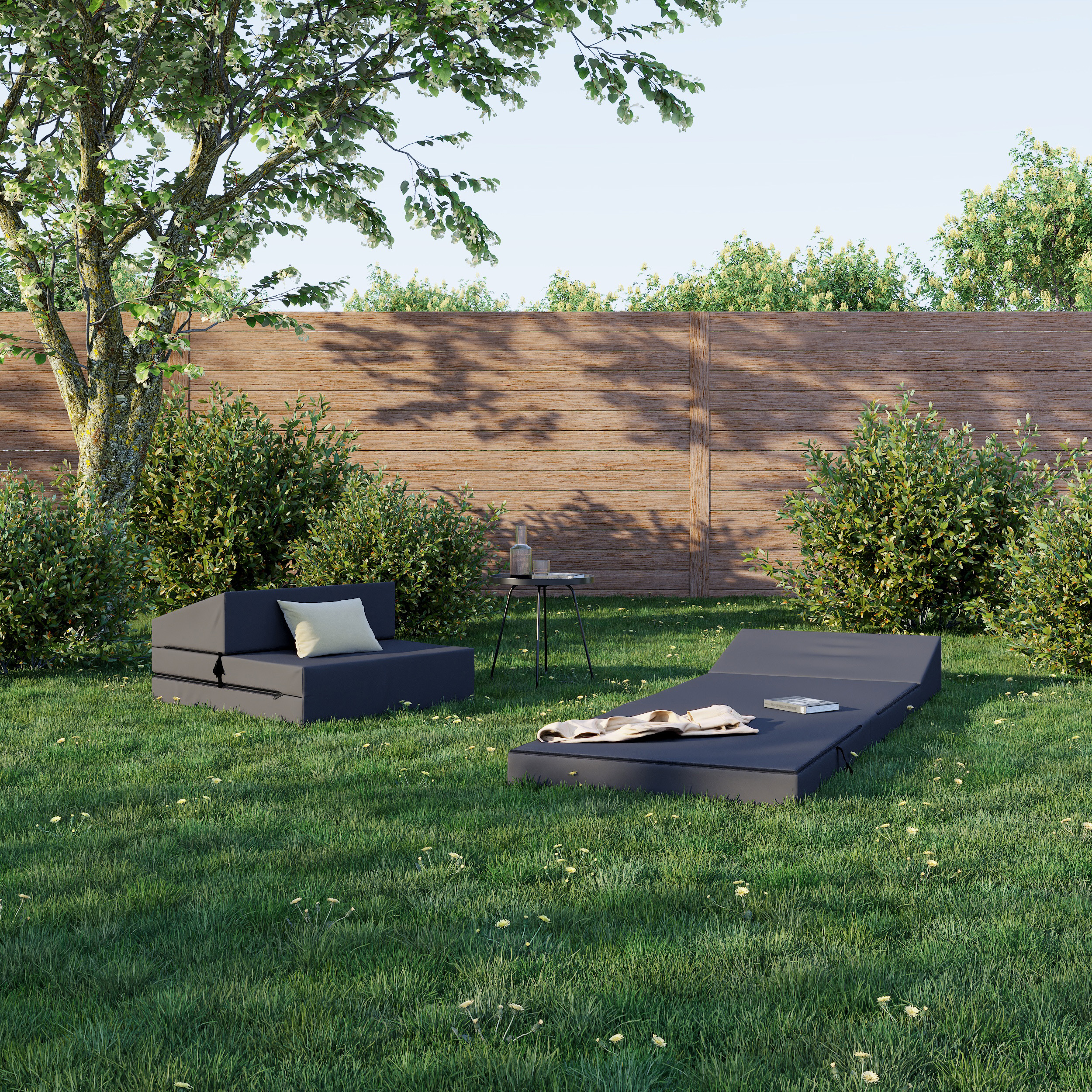 Rozkládací zahradní pohovka SUZI GARDEN ČERNÁ voděodolná 70x200 výška 9 cm