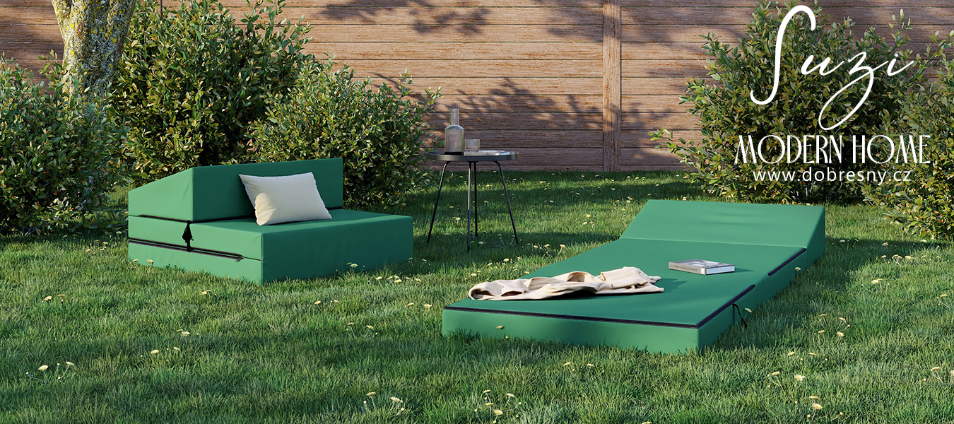 Rozkládací zahradní pohovka SUZI GARDEN ZELENÁ voděodolná 70x200 výška 9 cm