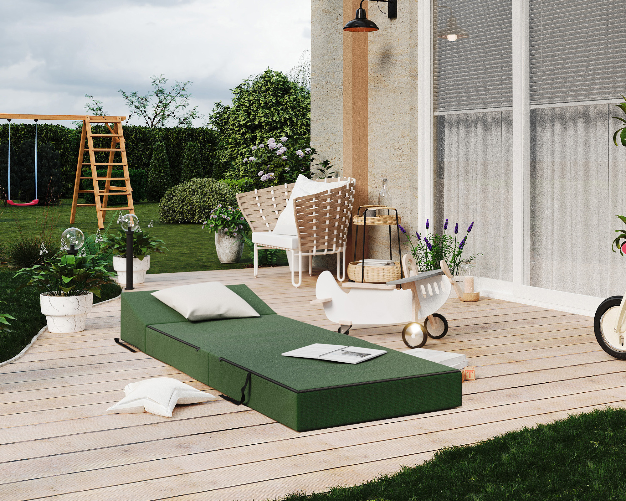 Rozkládací zahradní pohovka SUZI GARDEN ZELENÁ voděodolná 70x200 výška 9 cm