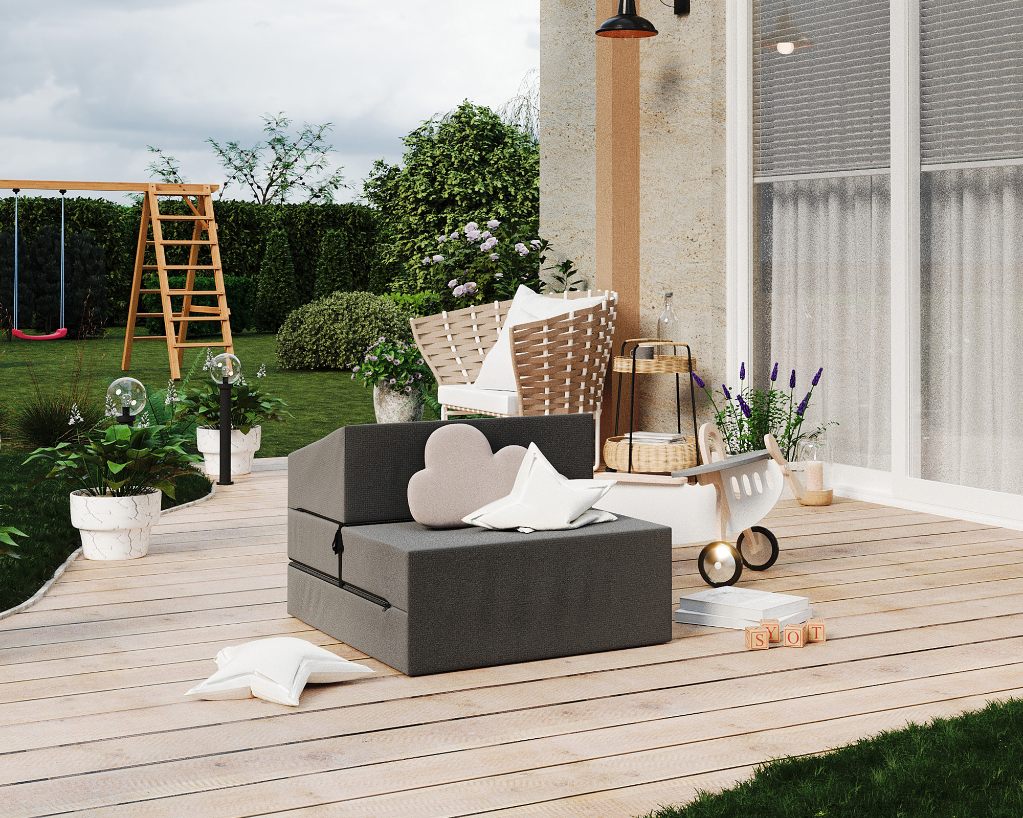 Rozkládací zahradní pohovka SUZI GARDEN ŠEDÁ voděodolná 70x200 výška 9 cm