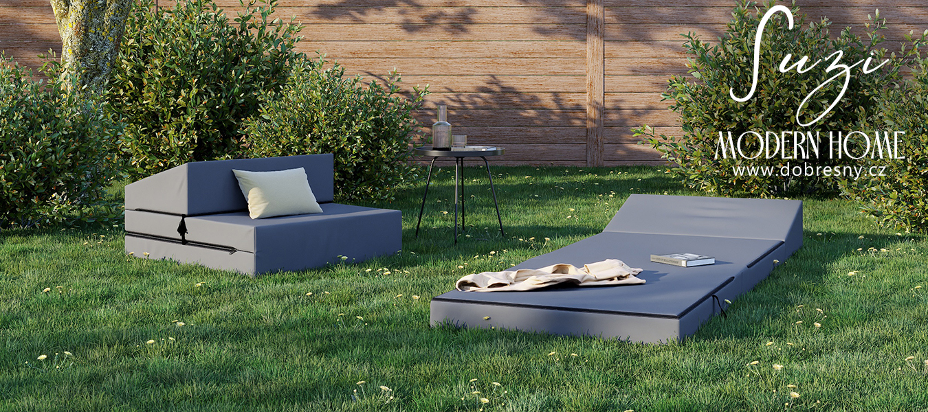 Rozkládací zahradní pohovka SUZI GARDEN ŠEDÁ voděodolná 70x200 výška 9 cm