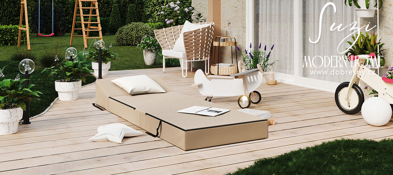 Rozkládací zahradní pohovka SUZI GARDEN BÉŽOVÁ voděodolná 70x200 výška 14 cm