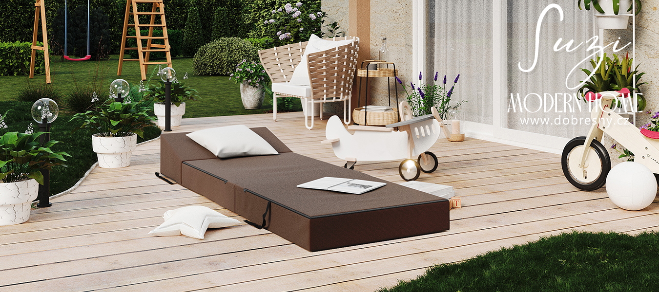 Rozkládací zahradní pohovka SUZI GARDEN HNĚDÁ voděodolná 70x200 výška 14 cm