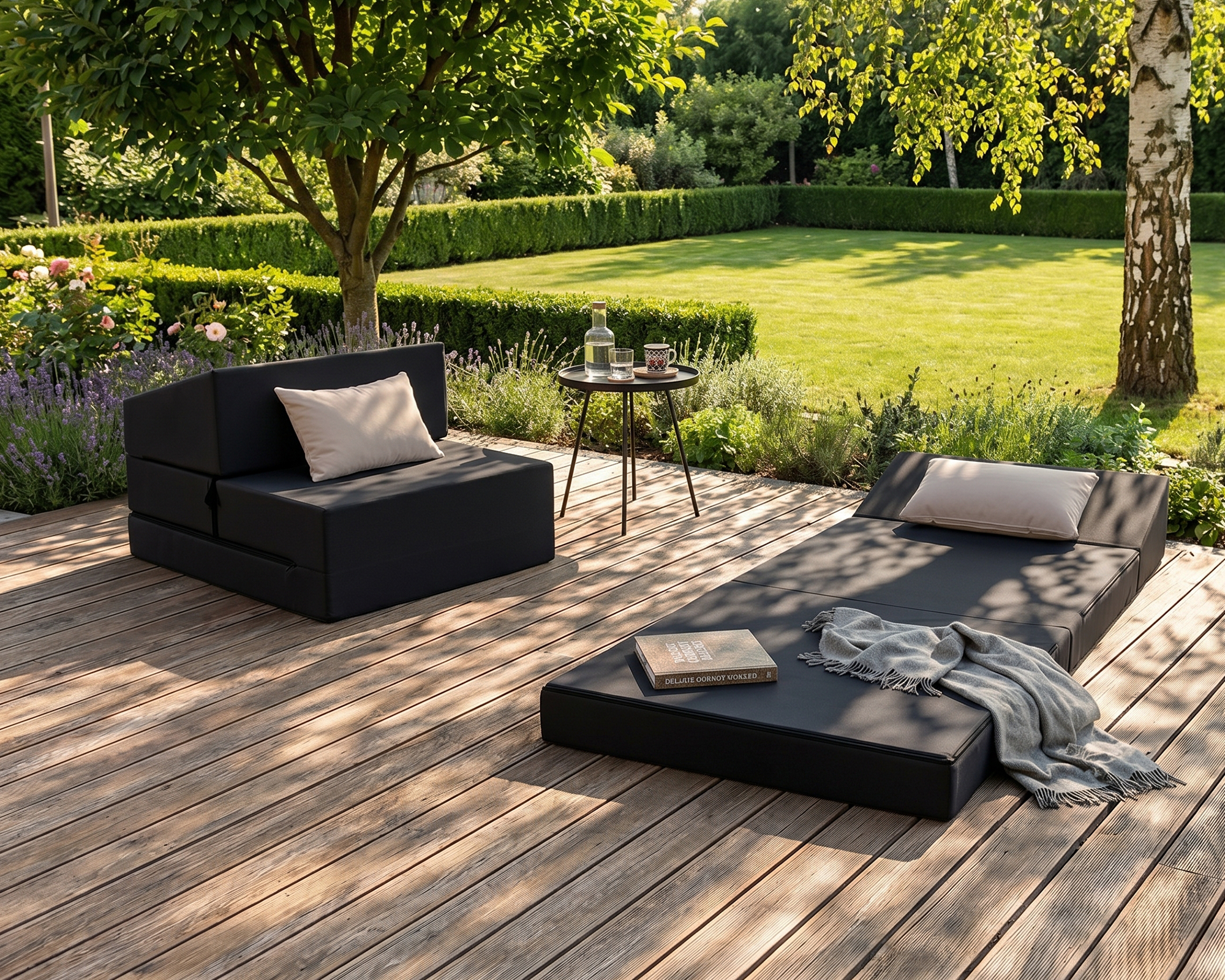 Rozkládací zahradní pohovka SUZI GARDEN ČERNÁ voděodolná 70x200 výška 14 cm