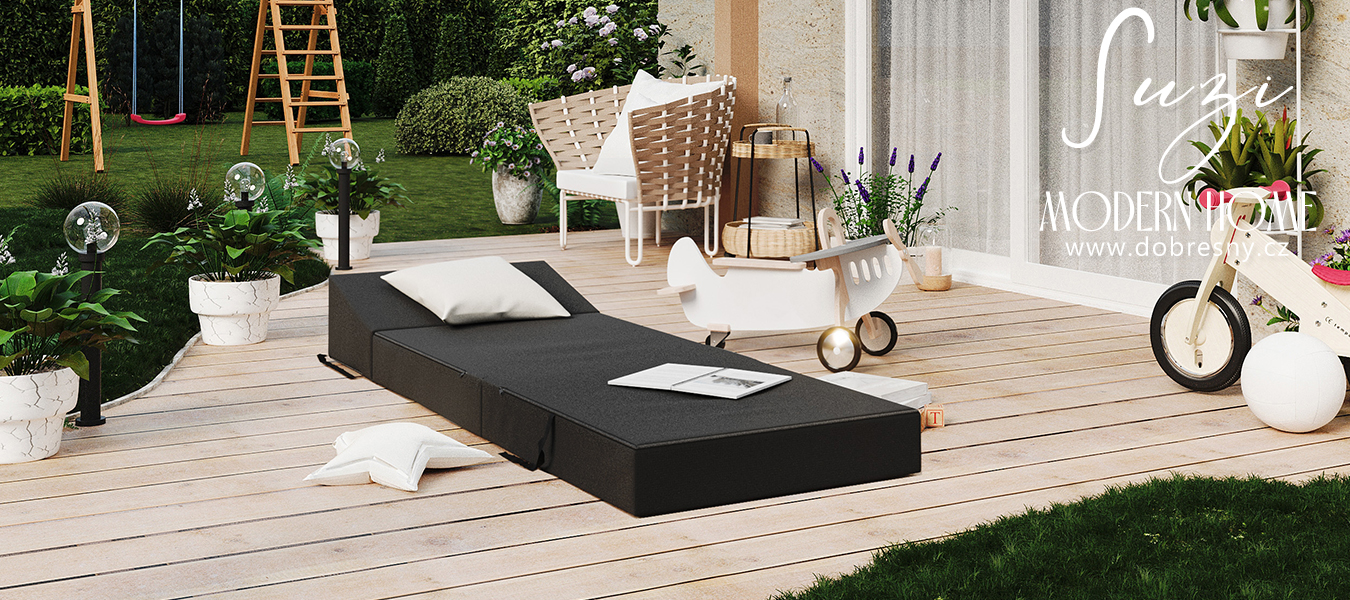 Rozkládací zahradní pohovka SUZI GARDEN ČERNÁ voděodolná 70x200 výška 14 cm