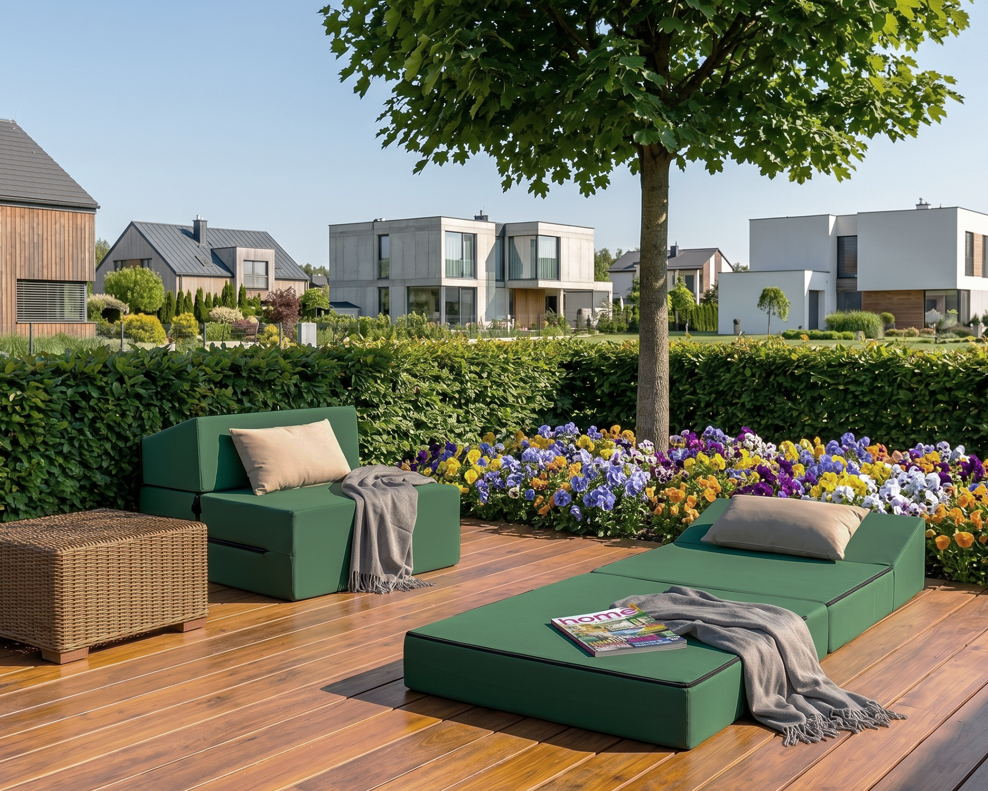 Rozkládací zahradní pohovka SUZI GARDEN ZELENÁ voděodolná 70x200 výška 14 cm