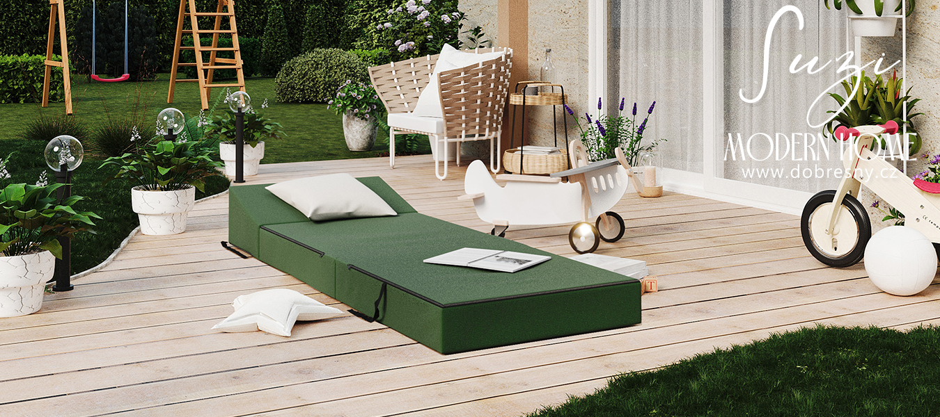 Rozkládací zahradní pohovka SUZI GARDEN ZELENÁ voděodolná 70x200 výška 14 cm