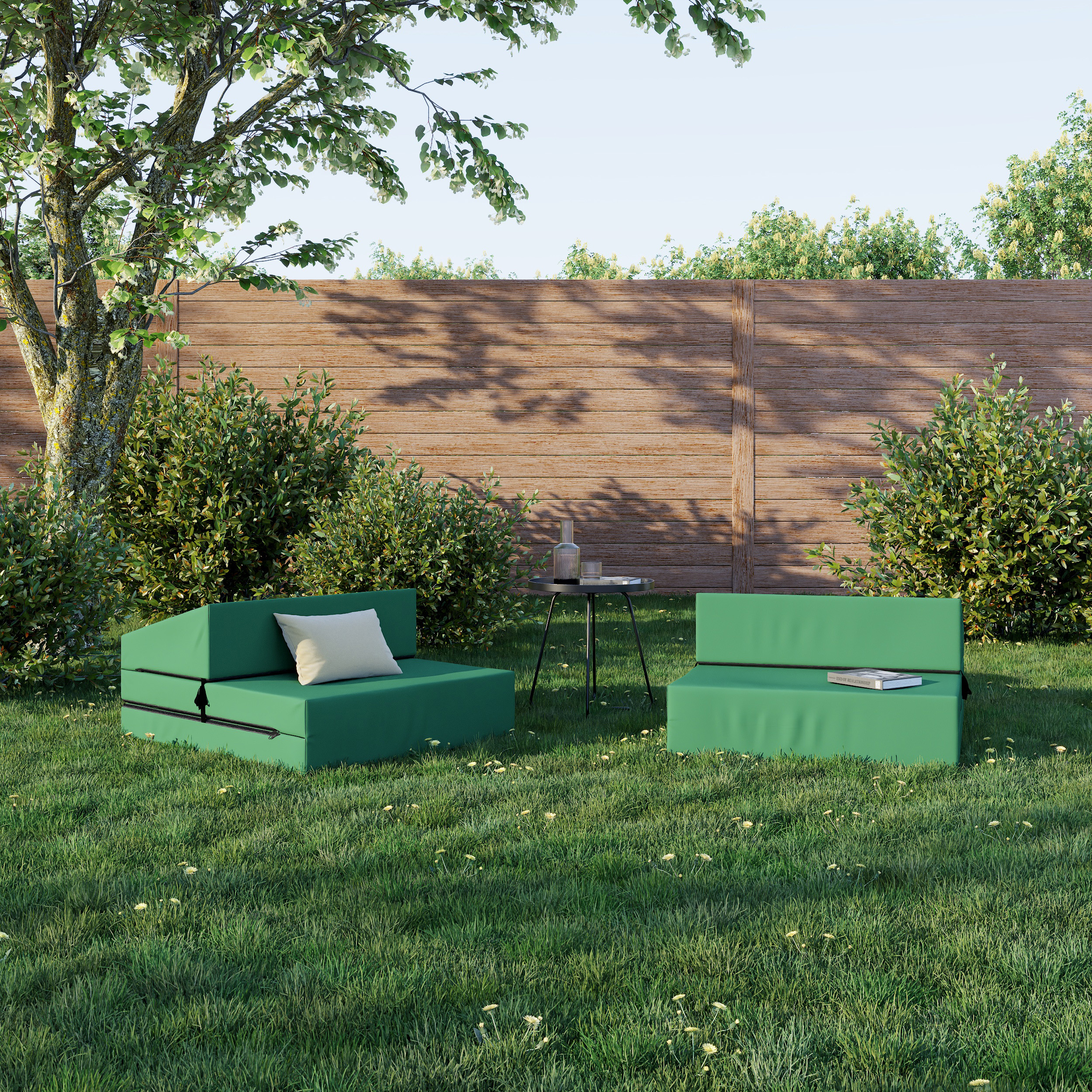 Rozkládací zahradní pohovka SUZI GARDEN ZELENÁ voděodolná 70x200 výška 14 cm