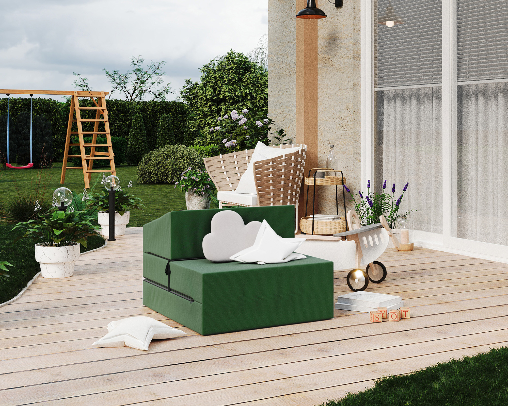 Rozkládací zahradní pohovka SUZI GARDEN ZELENÁ voděodolná 70x200 výška 14 cm