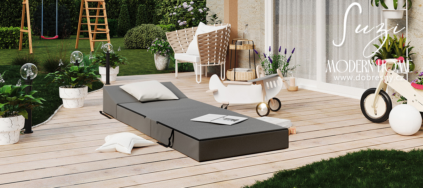 Rozkládací zahradní pohovka SUZI GARDEN ŠEDÁ voděodolná 70x200 výška 14 cm