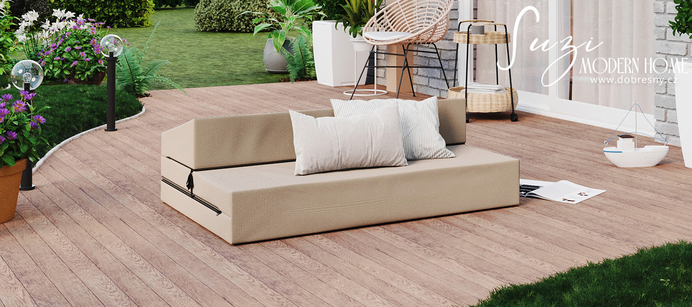 Rozkládací zahradní pohovka SUZI GARDEN BÉŽOVÁ voděodolná 120x200 výška 9 cm