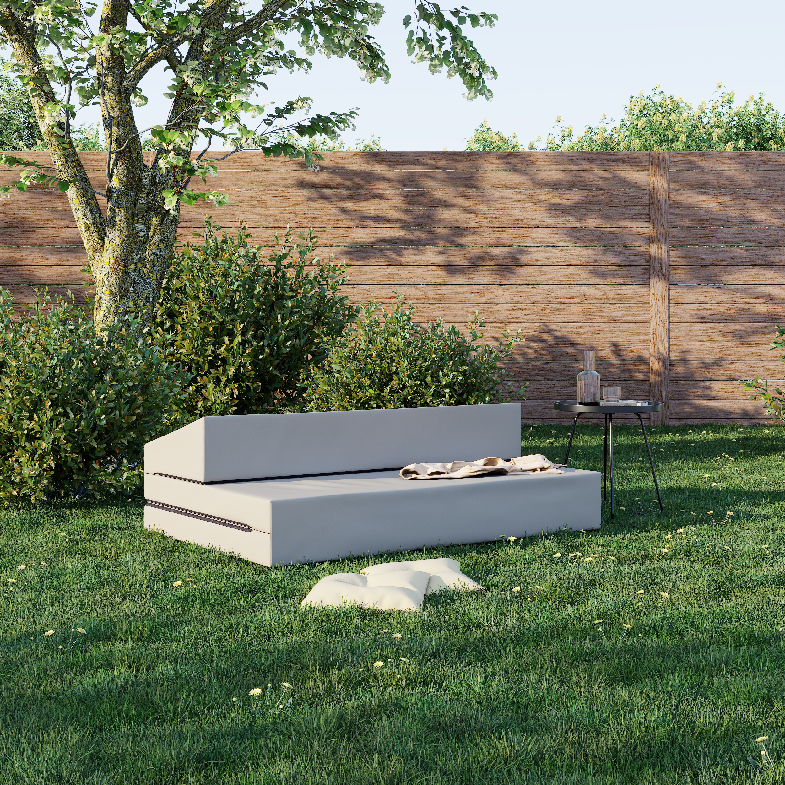 Rozkládací zahradní pohovka SUZI GARDEN BÉŽOVÁ voděodolná 120x200 výška 9 cm