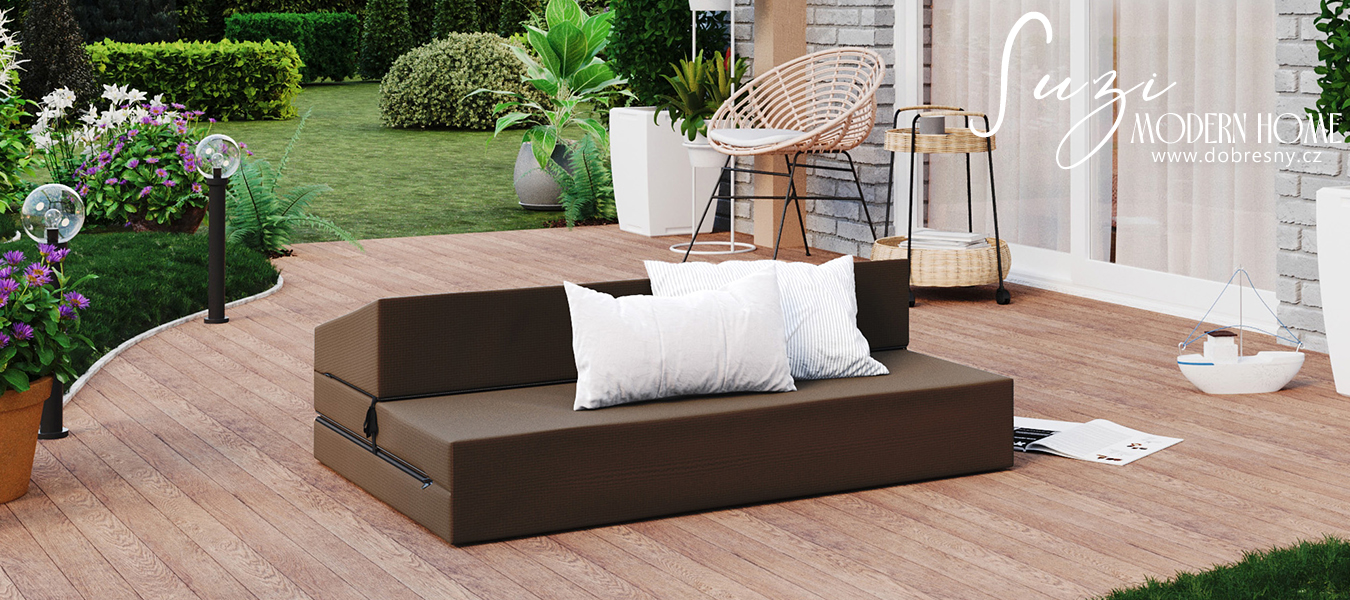 Rozkládací zahradní pohovka SUZI GARDEN HNĚDÁ voděodolná 120x200 výška 9 cm