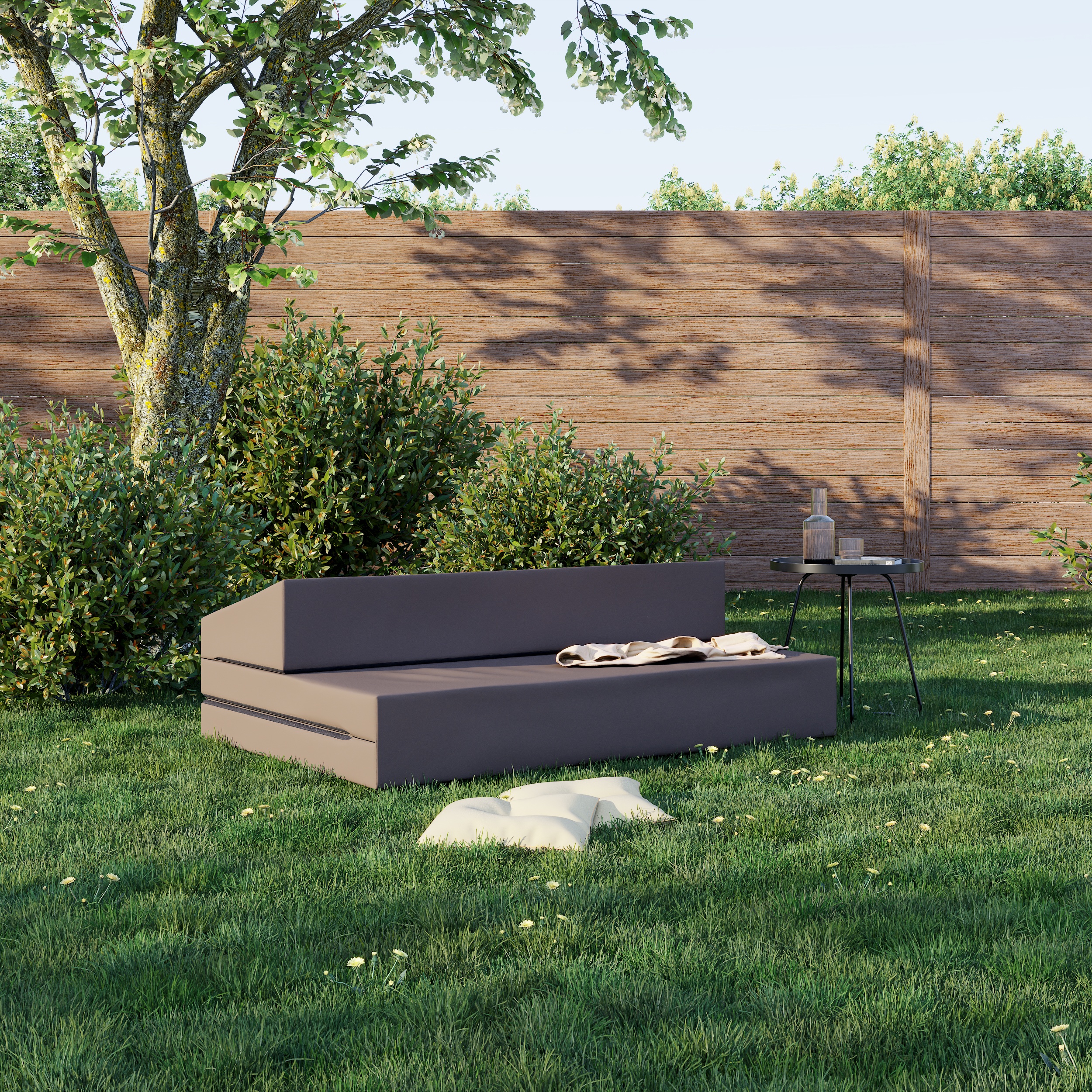 Rozkládací zahradní pohovka SUZI GARDEN HNĚDÁ voděodolná 120x200 výška 9 cm