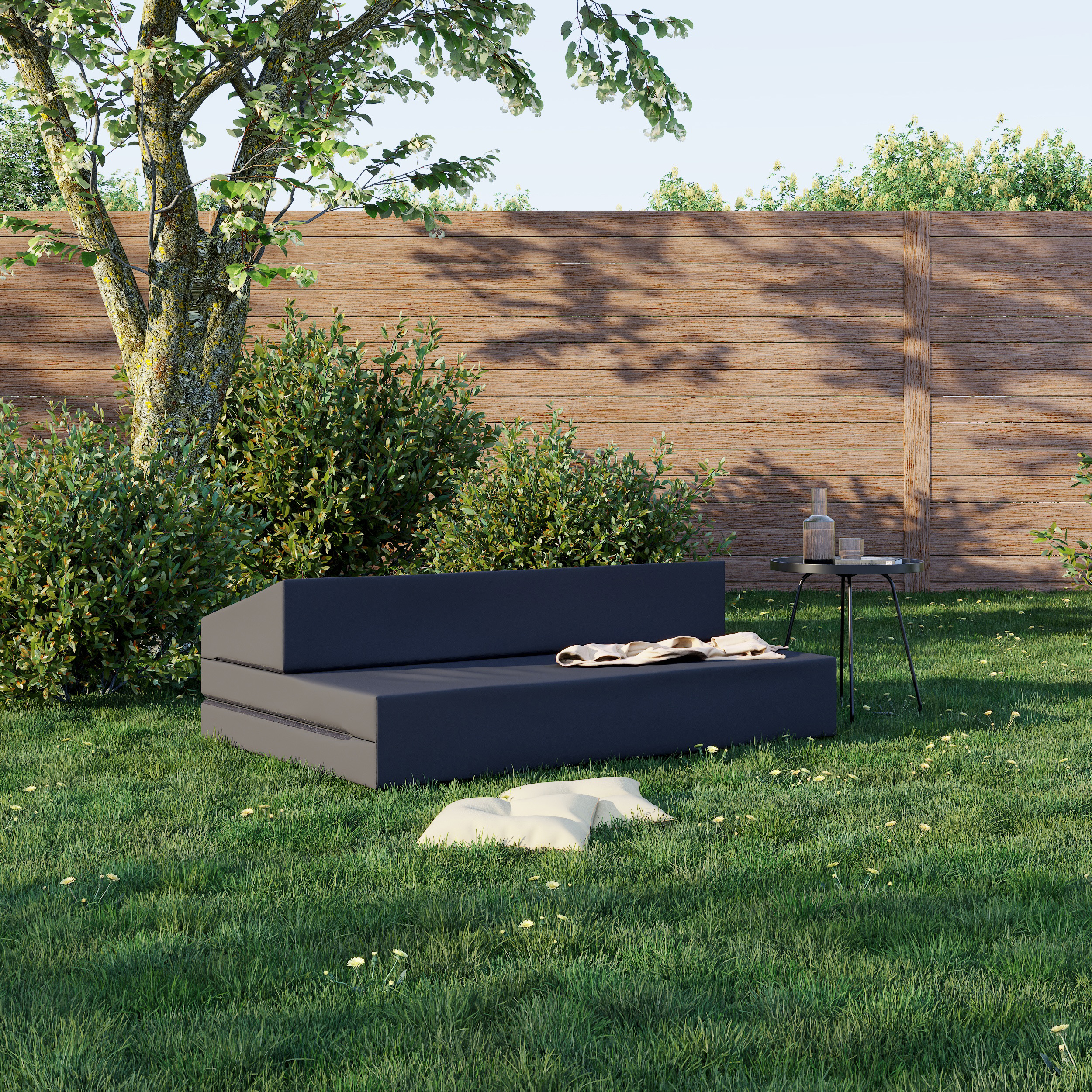 Rozkládací zahradní pohovka SUZI GARDEN ČERNÁ voděodolná 120x200 výška 9 cm