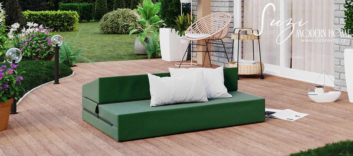 Rozkládací zahradní pohovka SUZI GARDEN ZELENÁ voděodolná 120x200 výška 9 cm