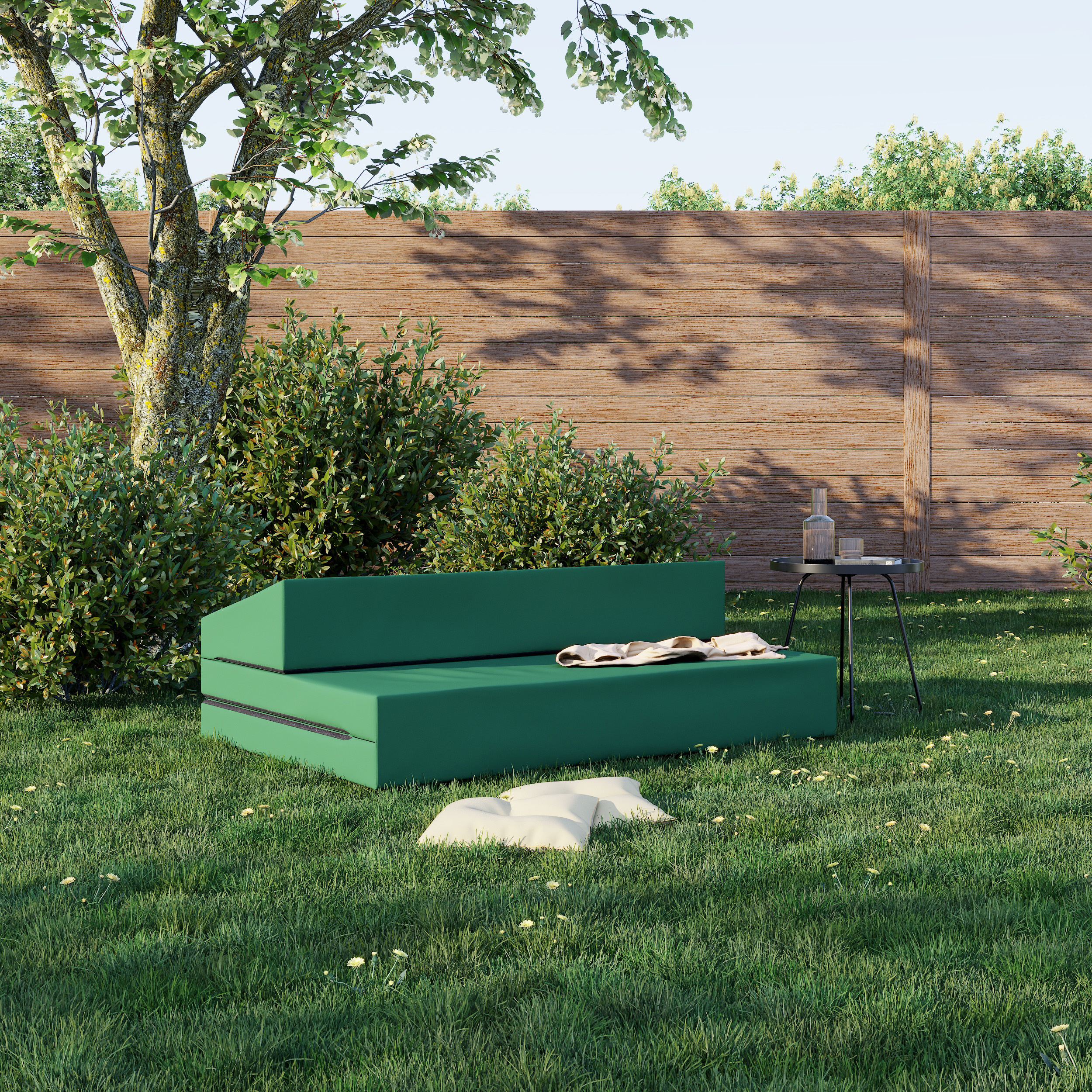 Rozkládací zahradní pohovka SUZI GARDEN ZELENÁ voděodolná 120x200 výška 9 cm