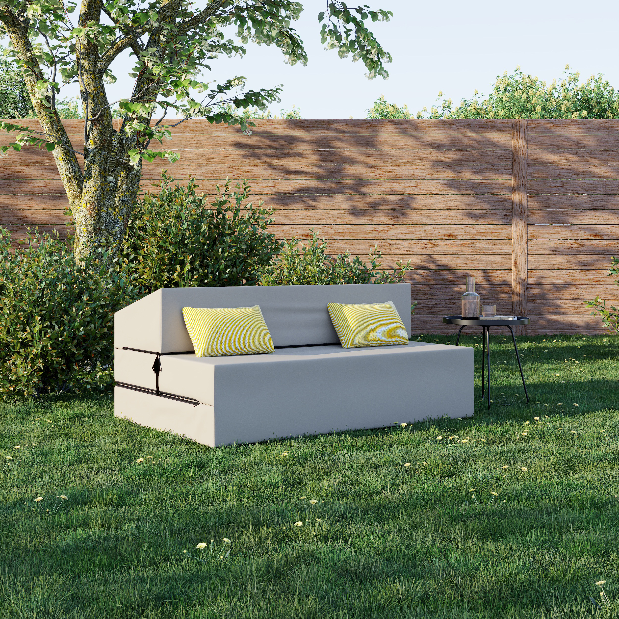 Rozkládací zahradní pohovka SUZI GARDEN BÉŽOVÁ voděodolná 120x200 výška 14 cm