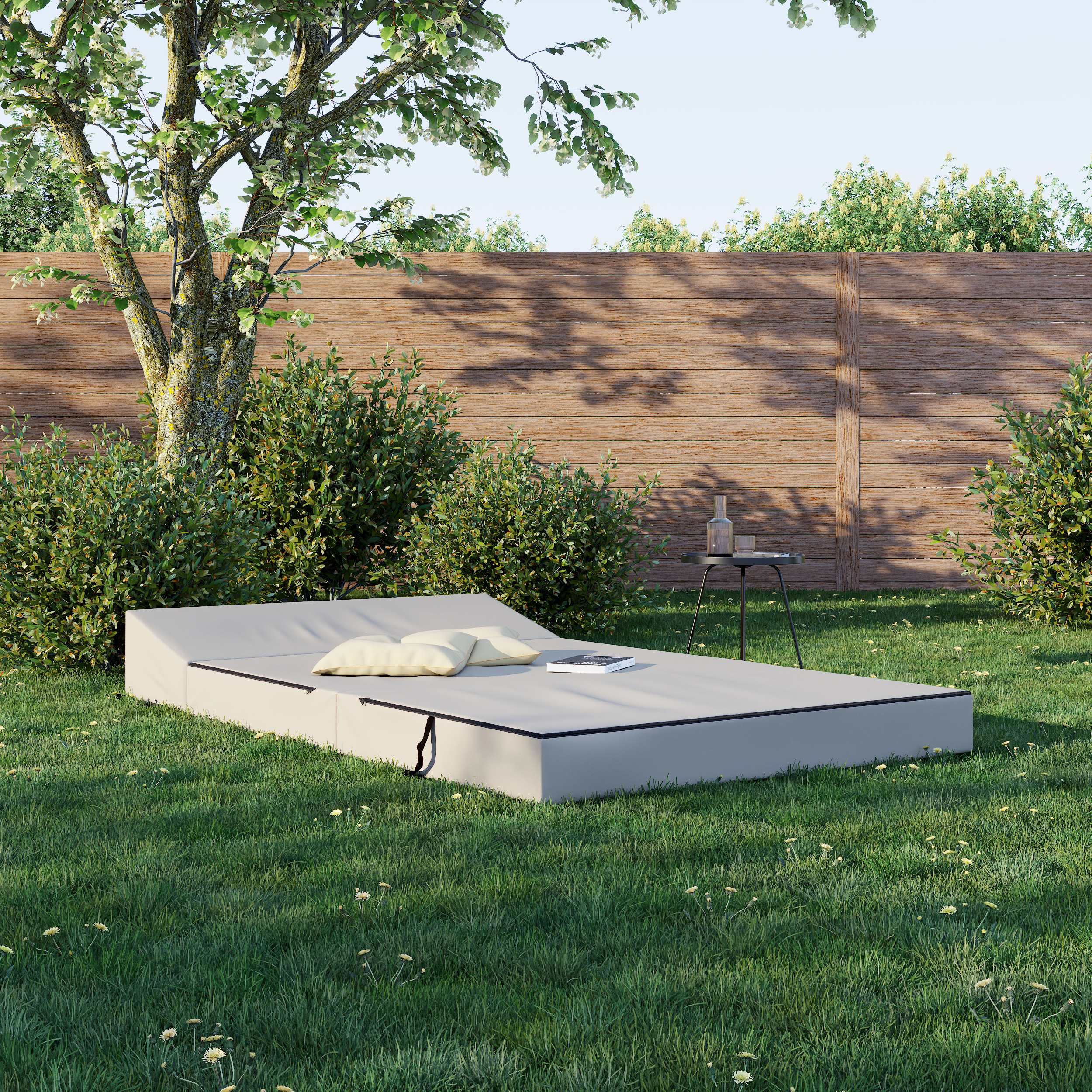 Rozkládací zahradní pohovka SUZI GARDEN BÉŽOVÁ voděodolná 120x200 výška 14 cm